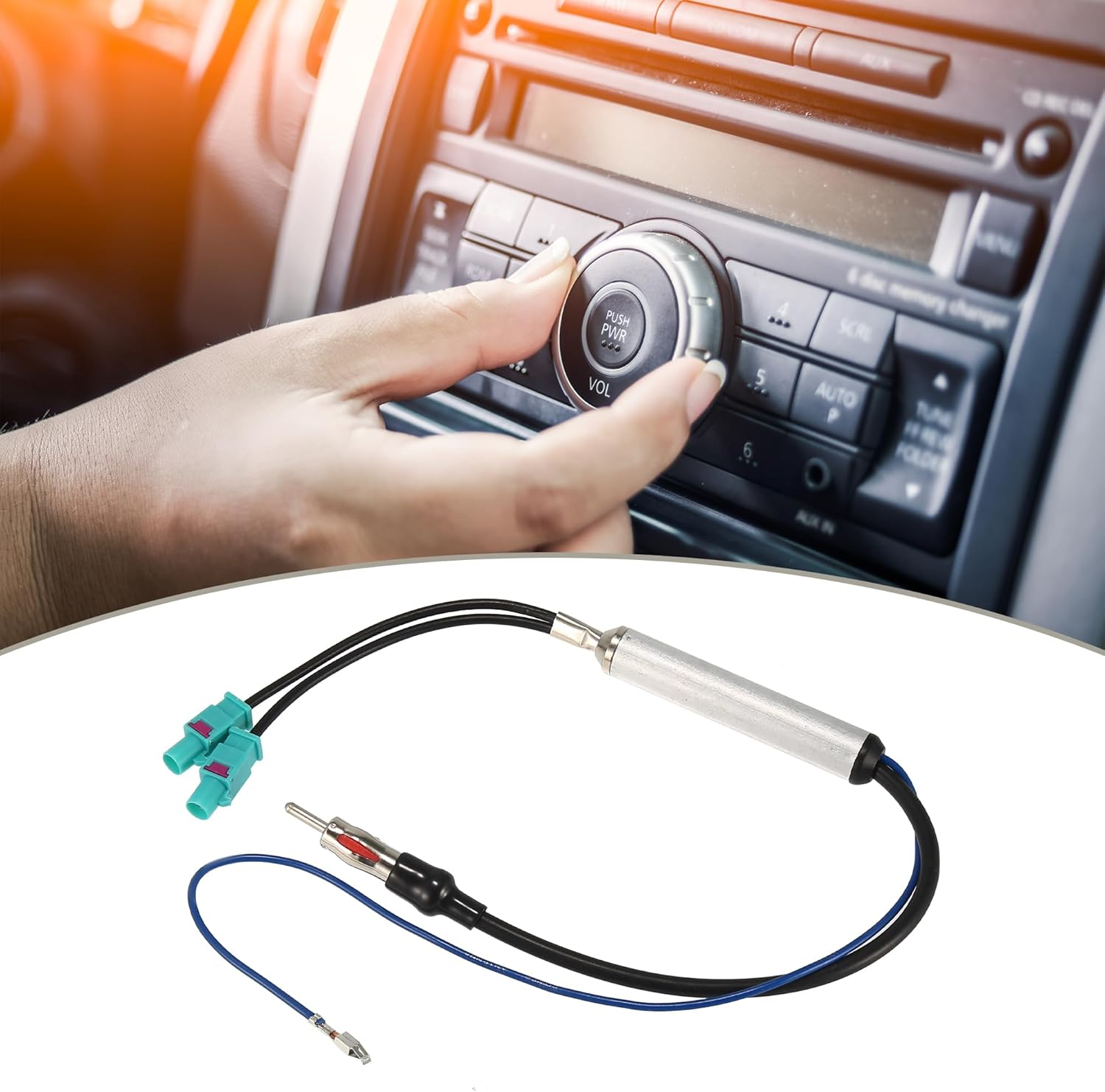 X AUTOHAUX Car Truck Radio Auto Antenna Dual Aerial Adapter Connector Cable with Amplifier FM AM Stereo Audio GPS Navigation for Audi for Volkswagen for VW