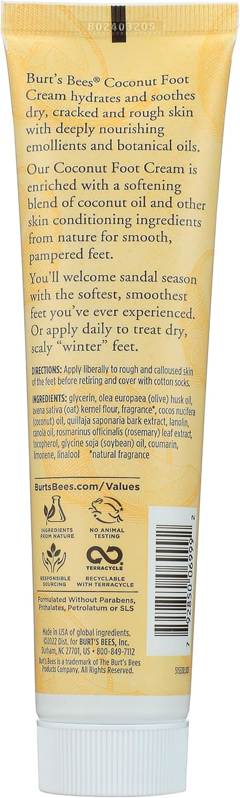 Burts Bees Coconut Foot Creme for Unisex 4.3 Oz Cream image number 1
