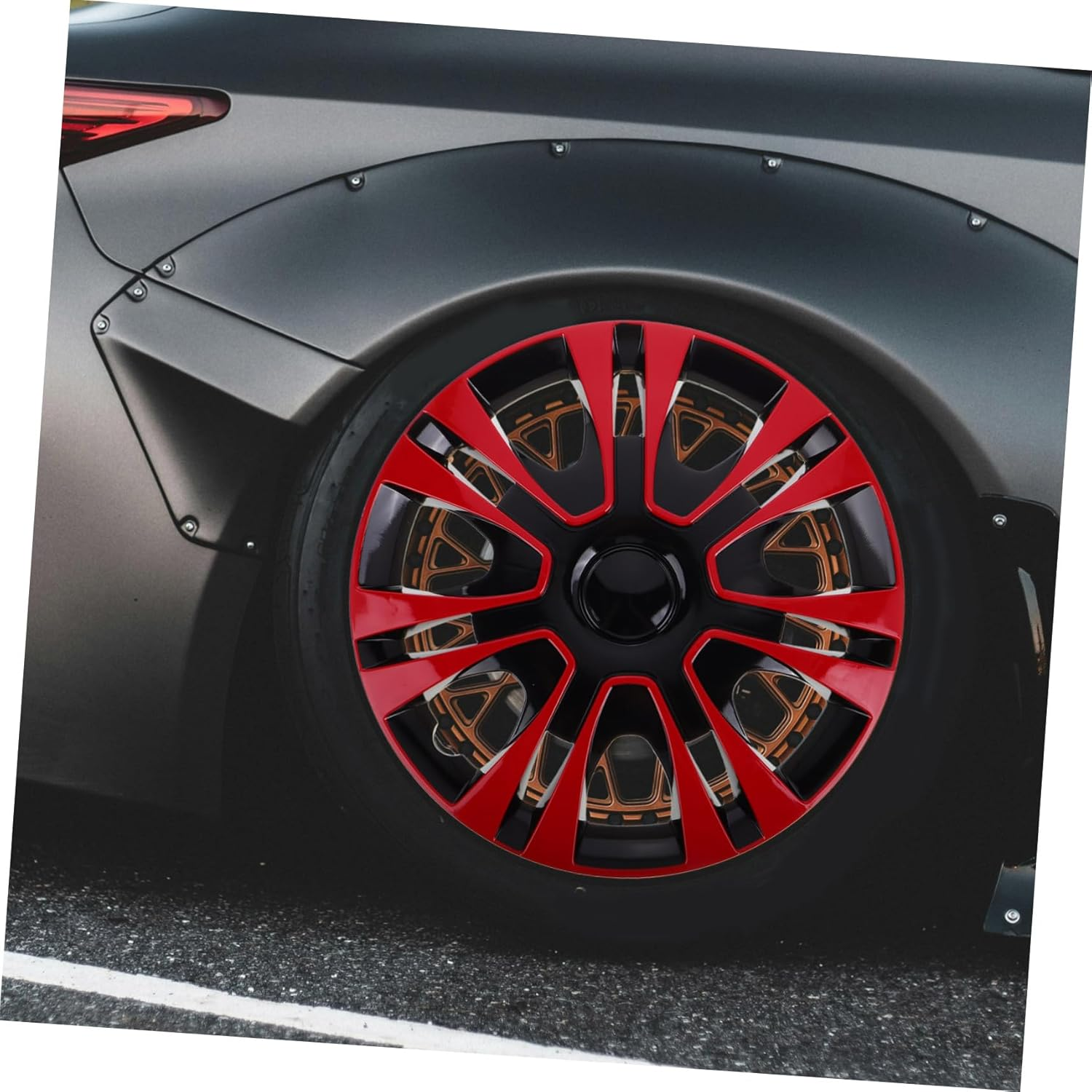 EXAOMBLE Wheel Cover for Car Durable Material Water Protection Easy Installation Stylish Red Rim Cap for Vehicle Accessories and Tire Protection