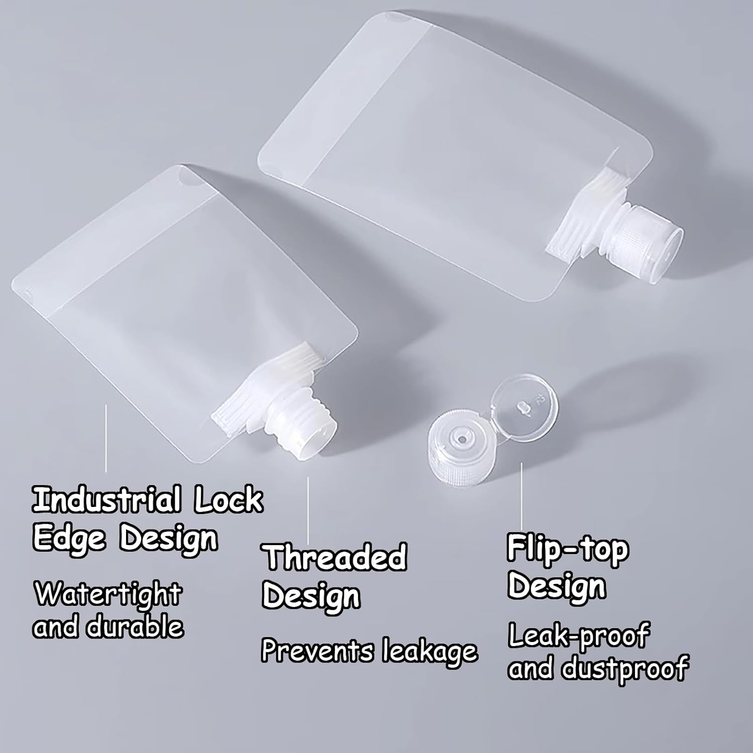 Taoluwin 6Pcs Travel Pouches for Toiletries Set, Leak Proof Clear Squeeze Bags 30Ml/50Ml/100Ml, Triple Seal Travel Size Containers with Stickers, Frosted White image number 2