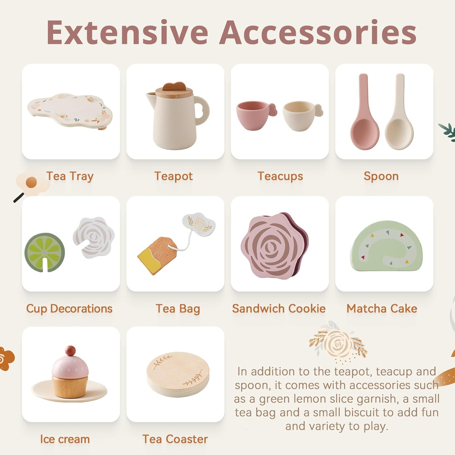 Tea Party Set for Kids - Wooden Tea Set for Little Girls 15PCS Silicone Toddler Tea Set Kitchen Accessories Pretend Play Toy Tea Set for Toddlers - Birthday Gift (Purple) image number 3