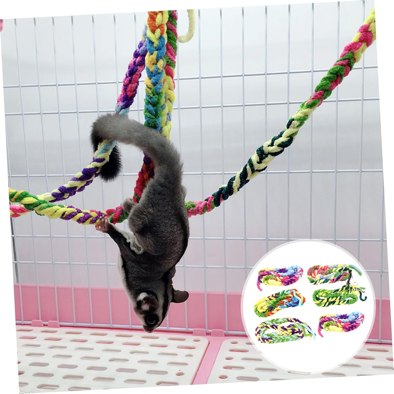 ARTSEWPLY 6 Pcs Parrot Swing Plaything with Colorful Cotton Rope for Birds and Hamster Climbing Rope Hanging Climbing Gym for Small Pets Reduces Boredom and Encourages Chewing Random Color