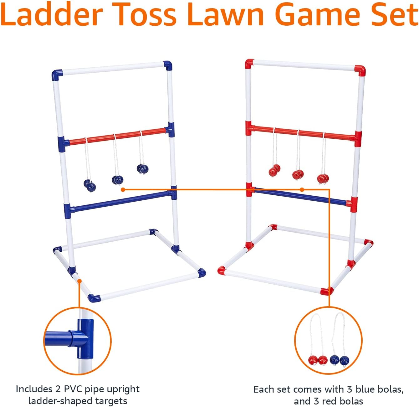 Amazon Basics Ladder Toss Outdoor Lawn Game Set with Soft Carrying Case, 2 Count, Full Size, Blue,Red, 55.88 X 66.04 X 96.52 CM image number 4