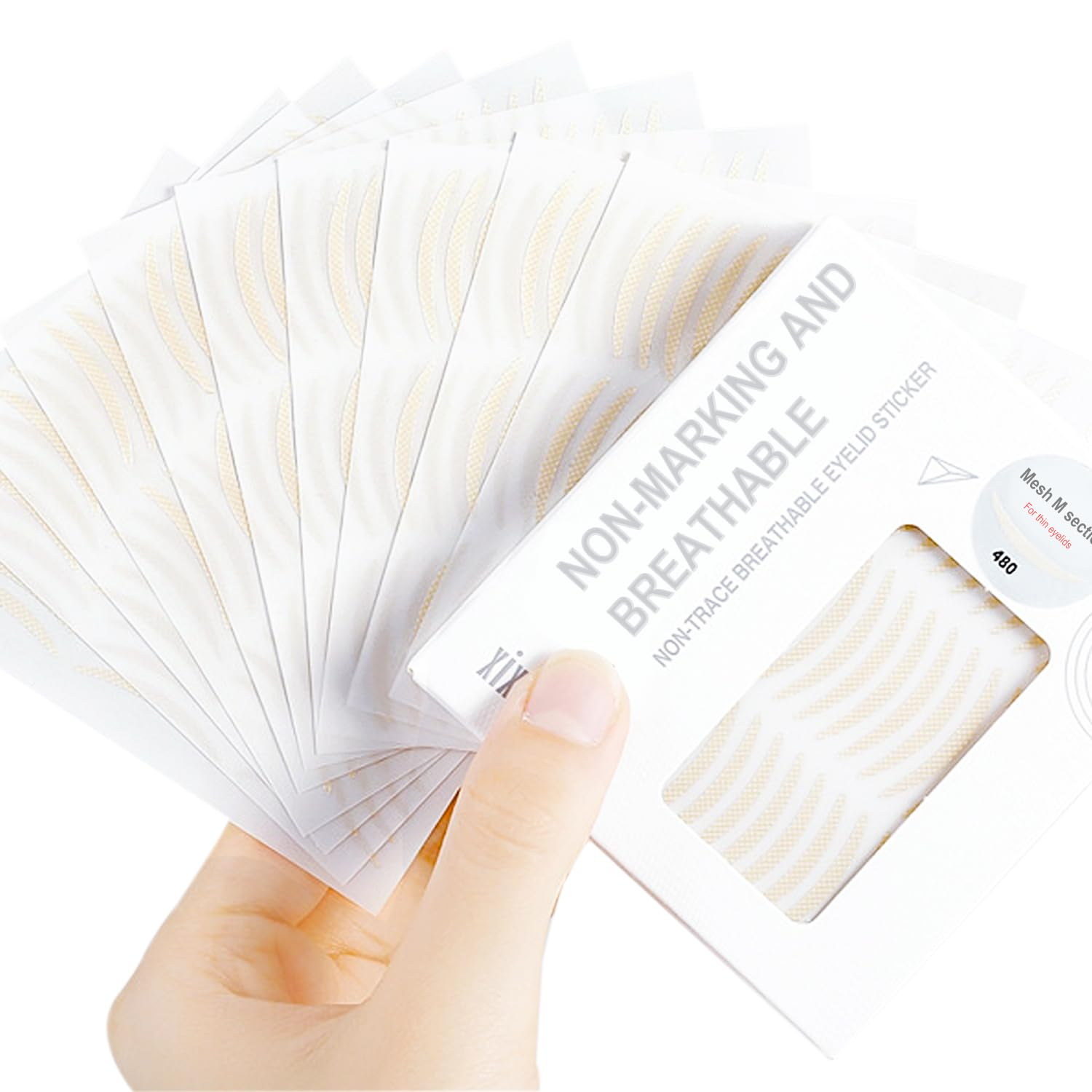 WALWAL Double Eyelid Lift Strips, Invisible Waterproof Eyelid Lifter Strips Stickers with Assisted Fit Fork Bar(480 Pcs, Crescent) image number 5
