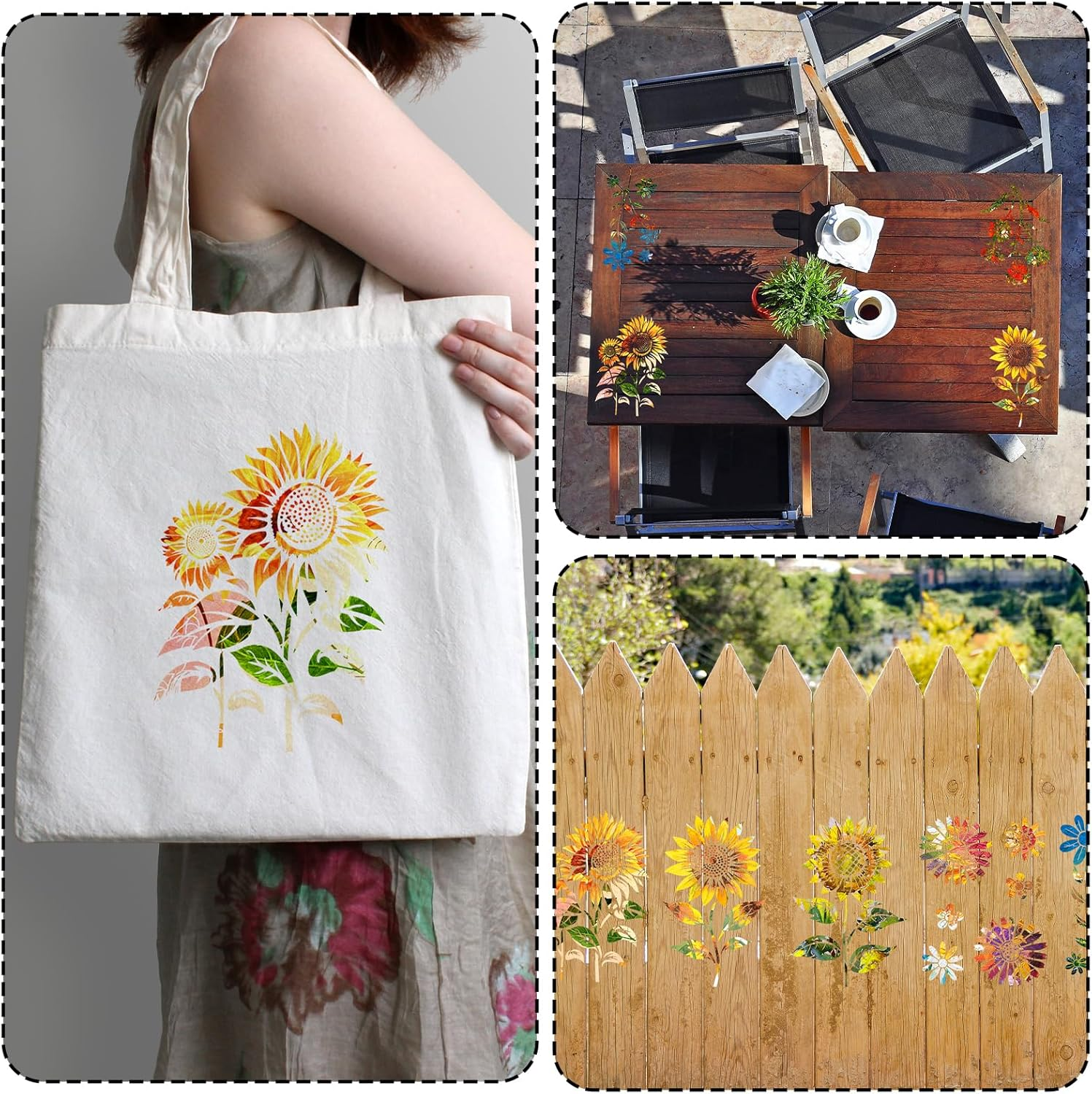 6Pcs Daisy and Sunflower Stencils, 16X11.73 Inch Large Flower Stencil for Painting Reusable Floral Plant Drawing Templates for Crafts Canvas Fence Wall Art Decor image number 1