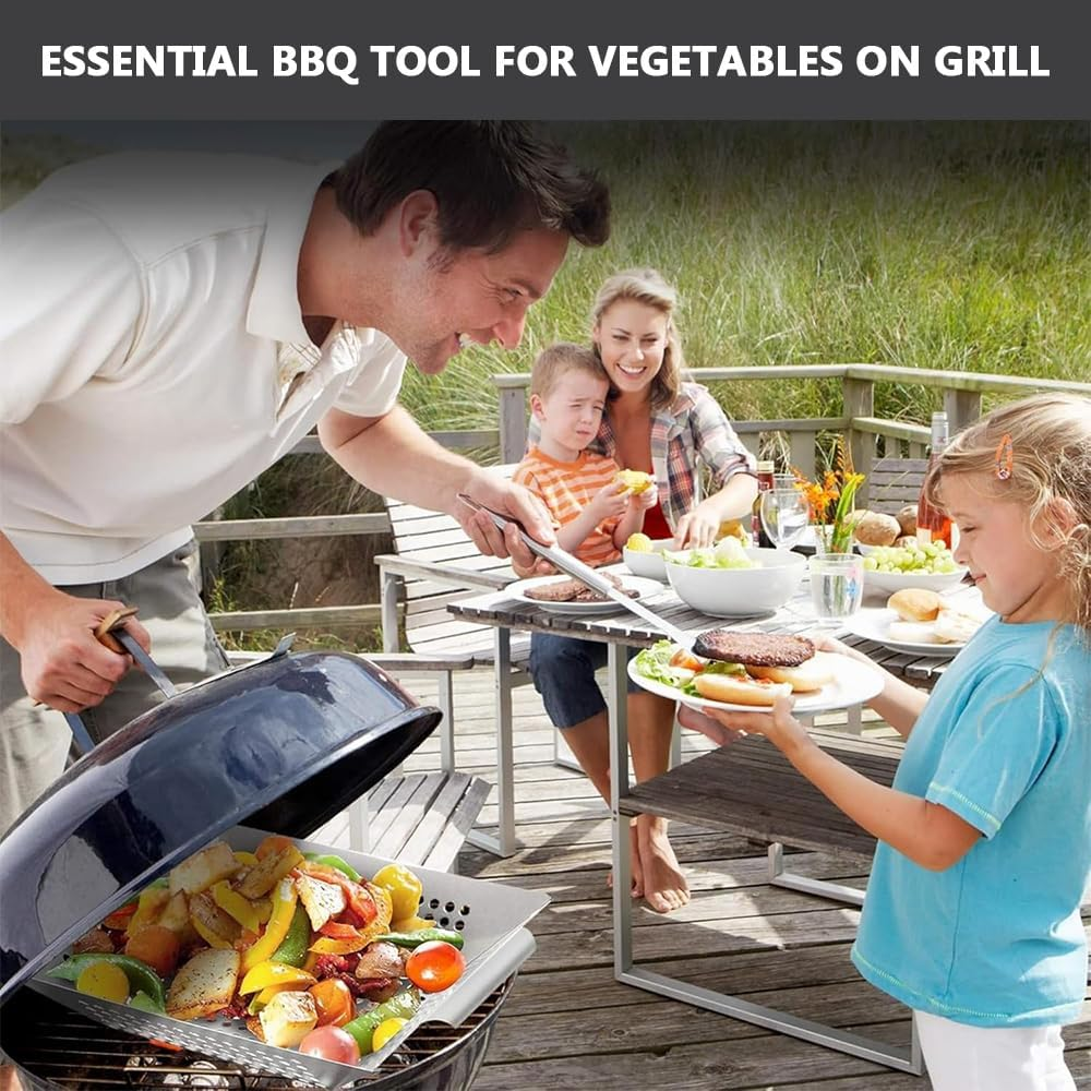 3 Pack Grill Baskets for Outdoor Grill, Grilling Basket for Veggies, Heavy Duty Stainless Steel Vegetable Grill Basket, Grilling Accessories for All Grills & Smokers - Grilling Gifts for Men image number 1