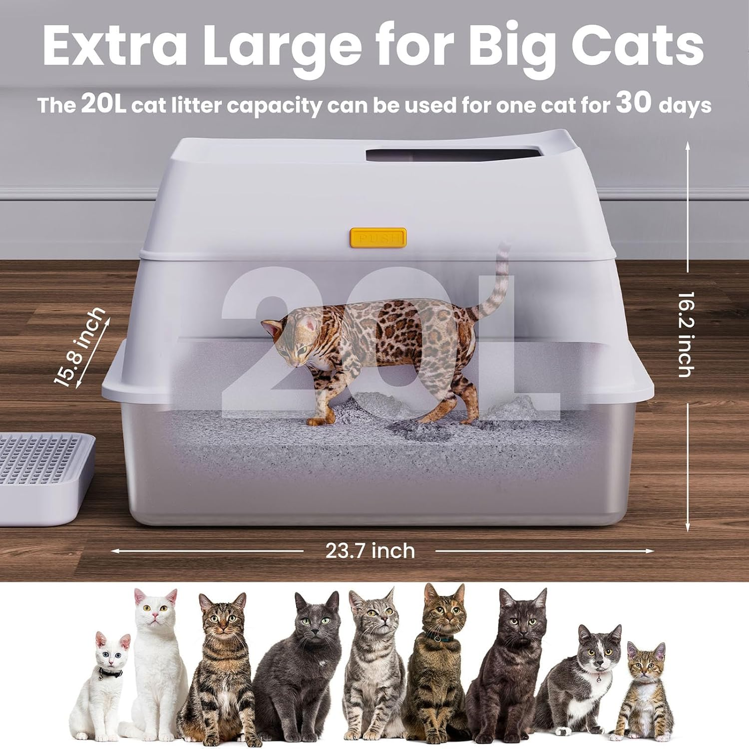 Stainless Steel Cat Litter Box with Lid, XL Large Enclosed/Open Litter Box, Removable Metal Kitty Litter Tray with Lid & Scoop, Odor Free Hooded, Anti-Leakage, Non-Sticky, Easy Cleaning image number 5