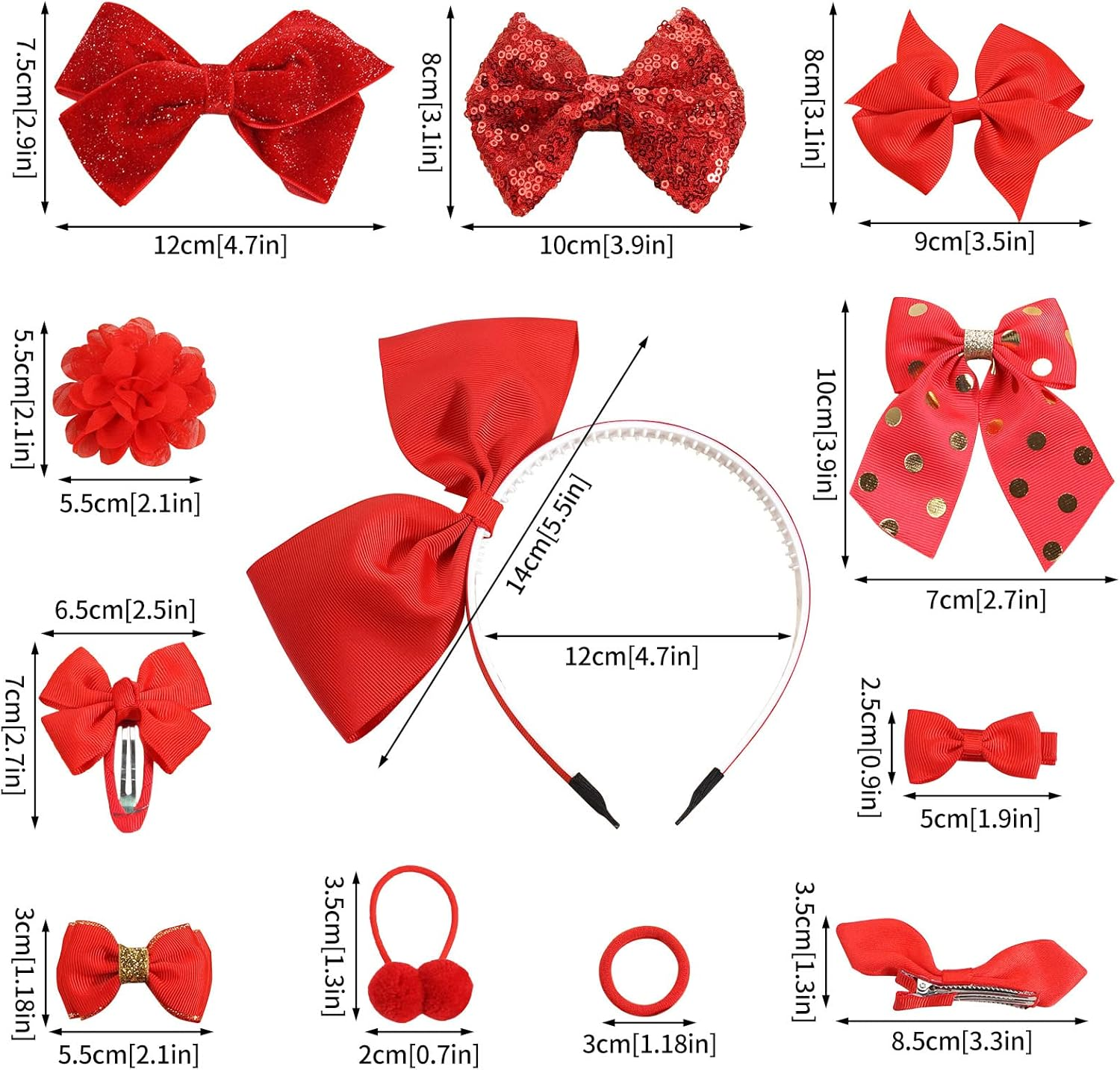 Bekecidi 23 PCS Girls School Hair Accessories Red Bow Hair Clips Elastic Hair Bands Bow Headband Ribbon Hair Barrettes Hair Accessories for Toddlers Kids Christmas Birthday Gift - Red image number 6