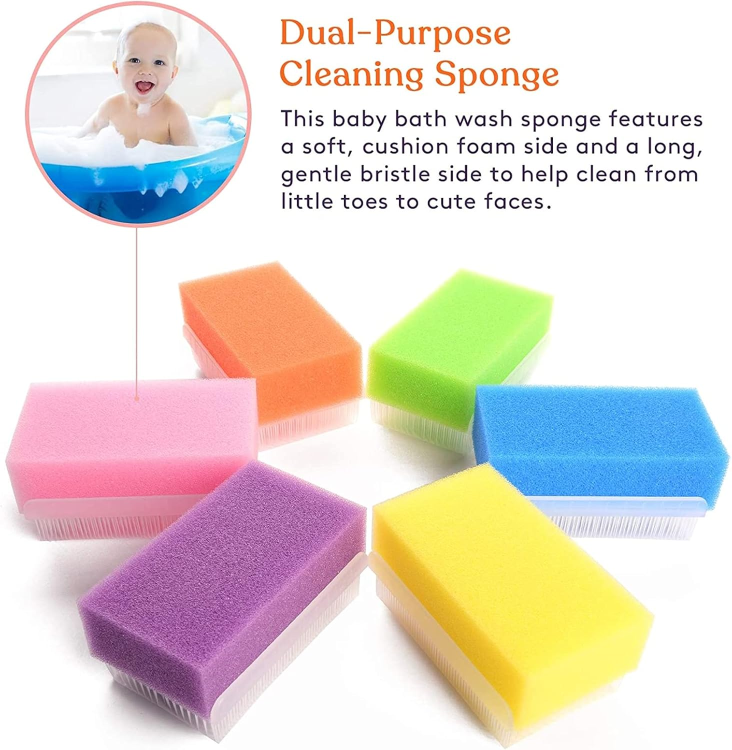 VIYNRAN 6 Pack, Baby Bath Sponge Soft Foam Washer with Cradle Cap Brush Body,Hair and Scalp Clean Gentle Baby Sensory Brush Bath Sponge Brush Random Color image number 6