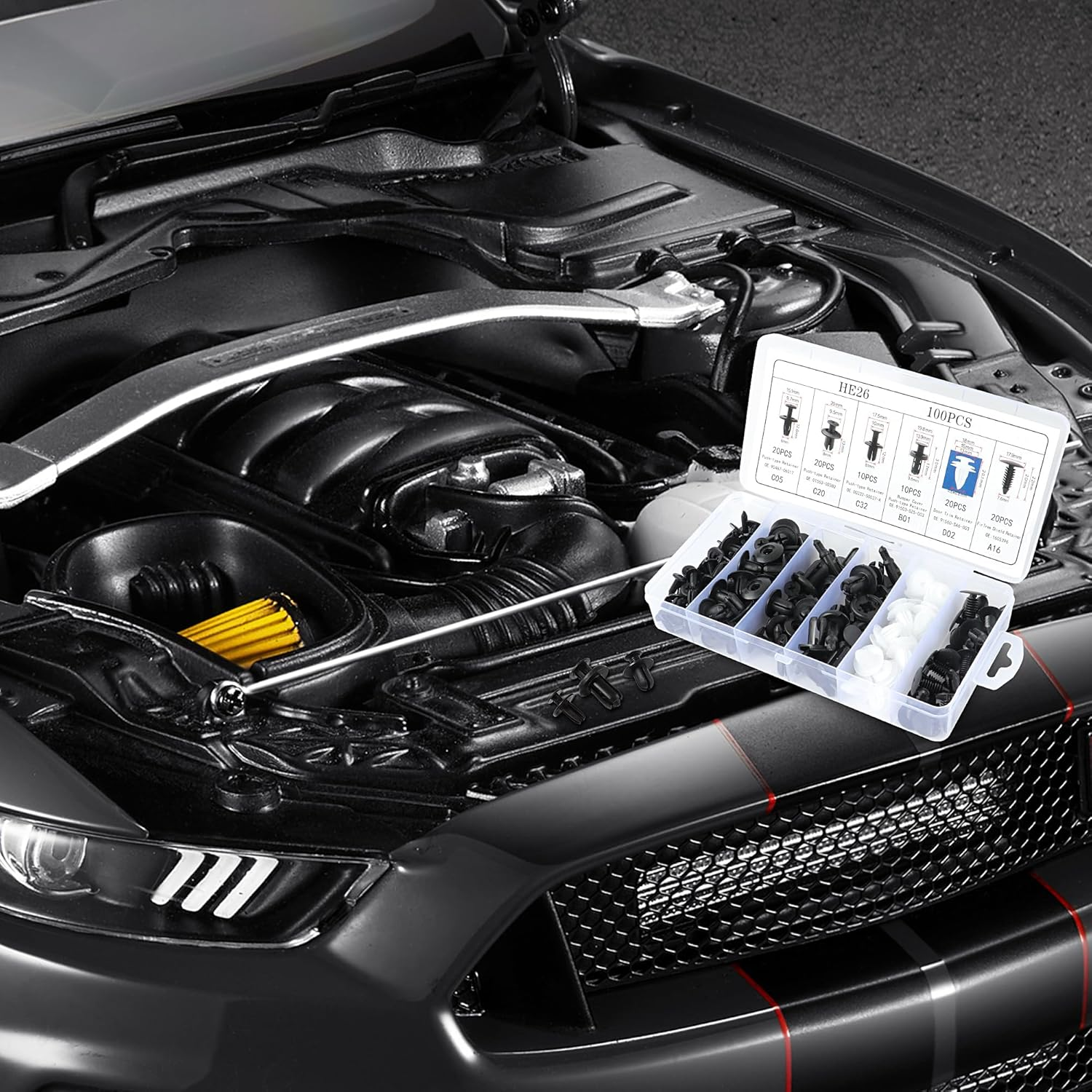 JUNART Universal Car Fastener Kit with 100 Plastic Rivets and 5 Removal Tool,Suitable for the Repair and Shaping of Most Cars. image number 2