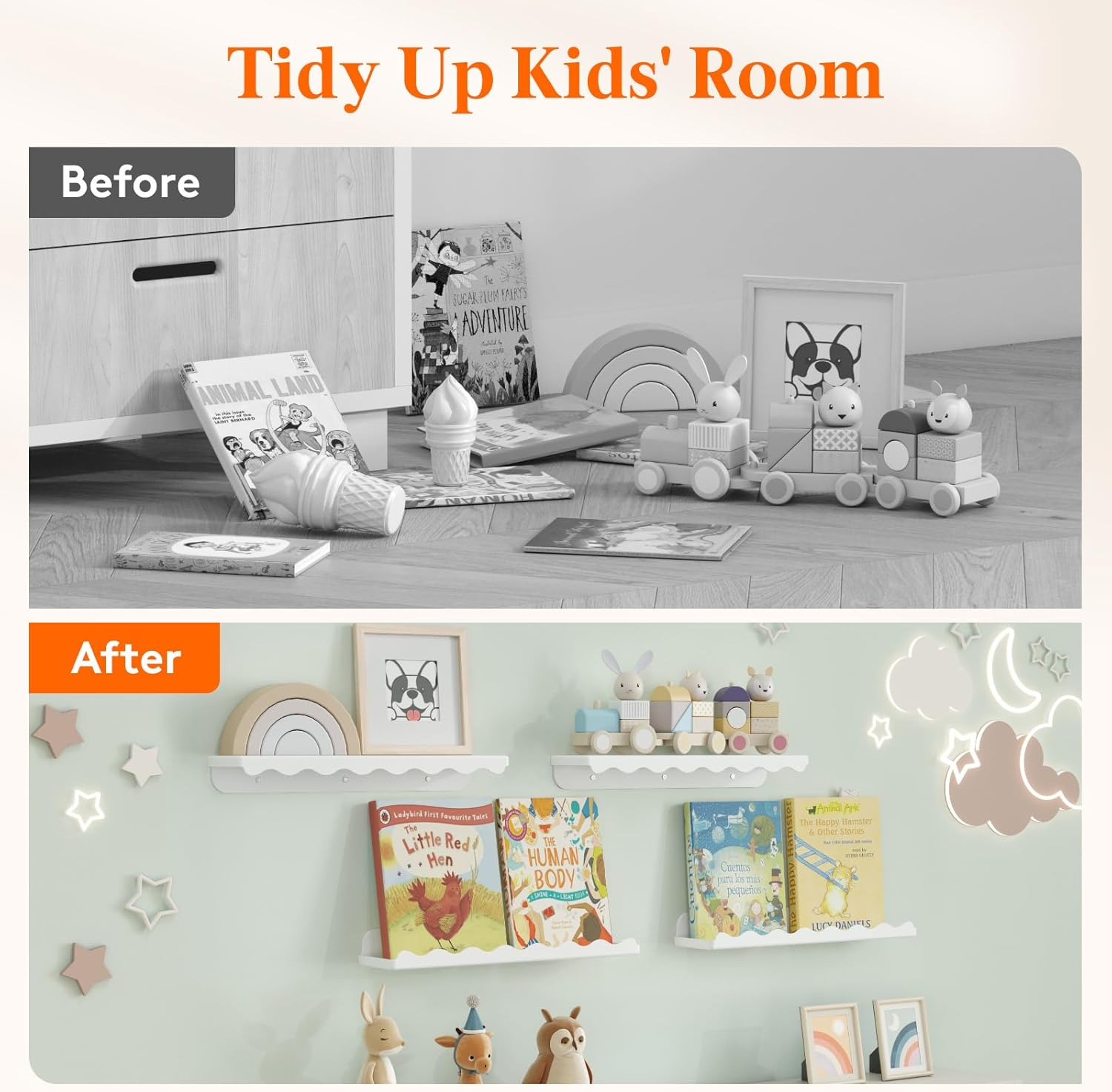 Lifewit Kids Bookshelf 4 Pack, 15" Floating Shelves for Wall Mounted, White Nursery Book Toy Hanging Racks for Baby/Toddler/Children in Bedroom, Living Room Decor image number 5