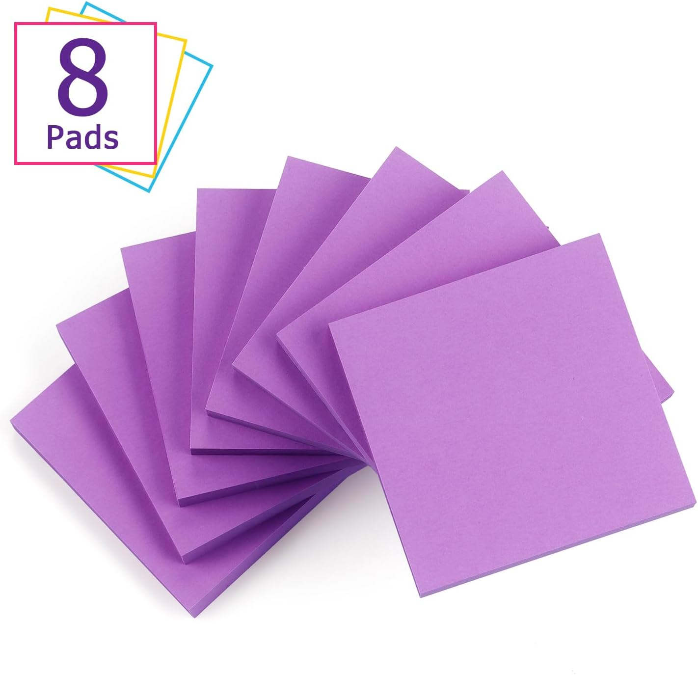 Sticky Notes 3X3 Self-Stick Notes Bright Colors Sticky Notes 8 Pads 80 Sheet/Pad (Purple) - Green image number 2