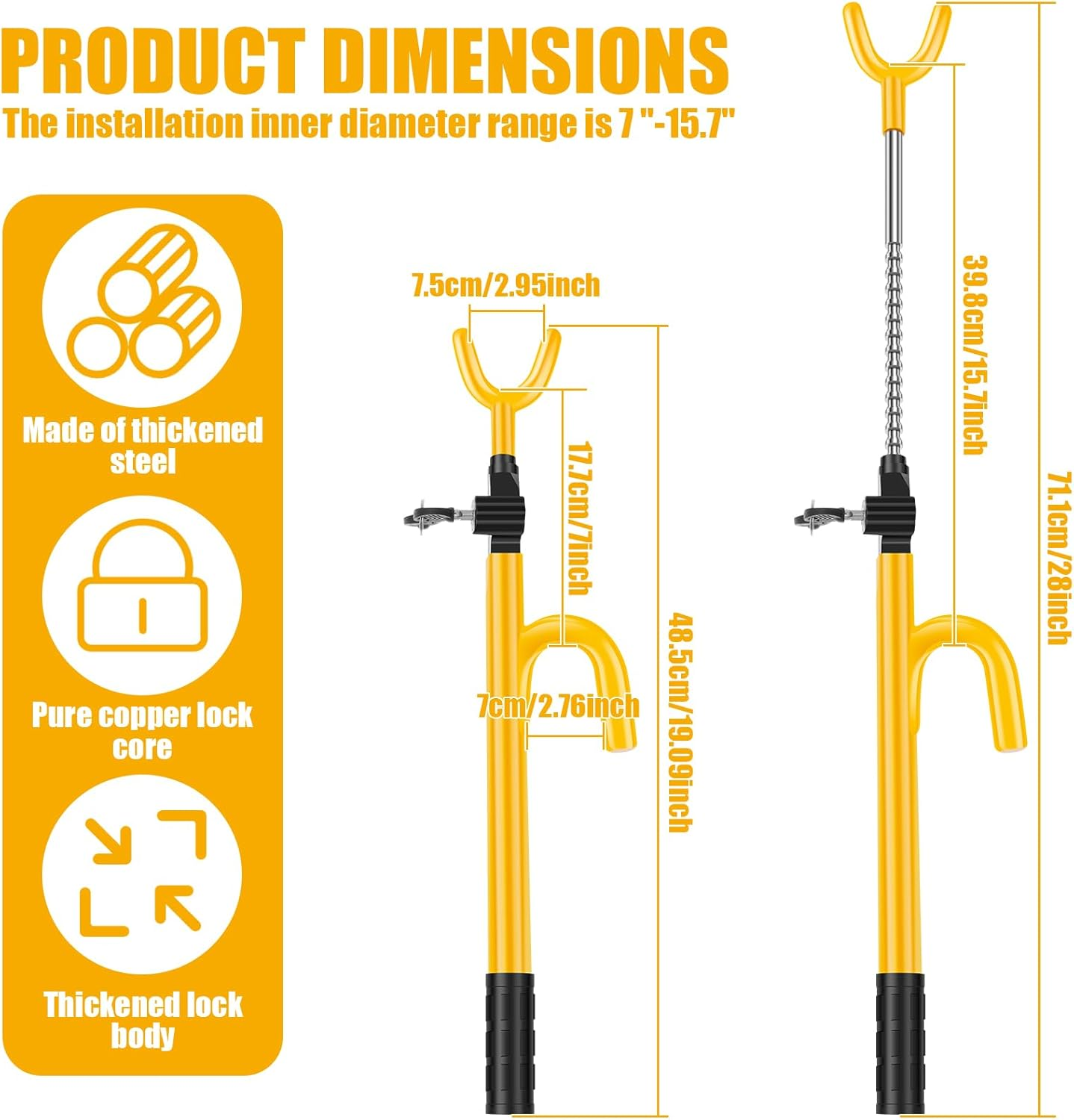 Car Steering Wheel Lock Vehicle Security Lock anti Theft Device Adjustable Car Steering Wheel Locks with 2 Keys for Cars Trucks Vans and Suvs Easy Installation (Yellow, 1Pc) image number 1