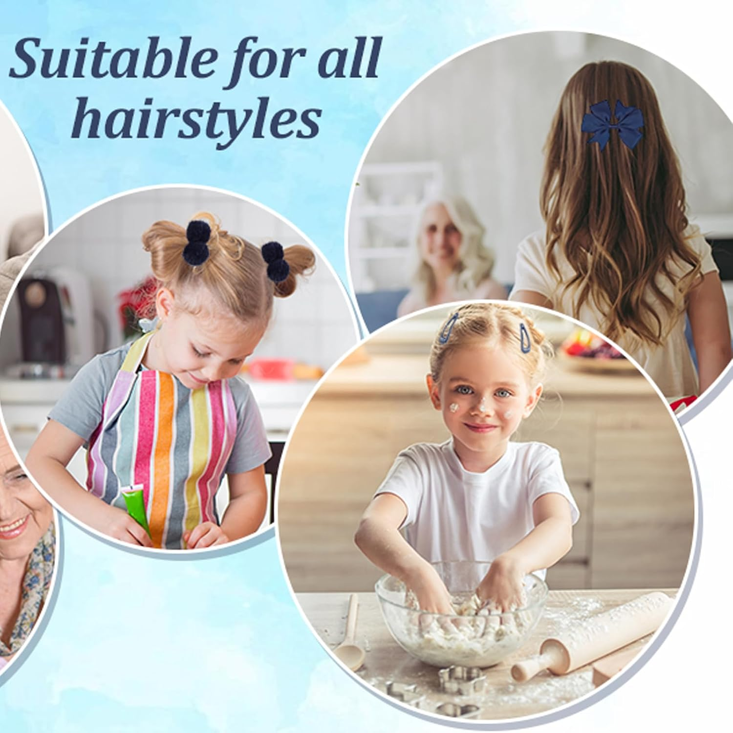 SSKHE Girls Hair Accessories Navy Blue 48 Pieces Hair Bows for Girls with Navy Headband, Blue Hair Clips, Ponytail Holders, Navy Blue Hair Accessories for Kids School image number 4