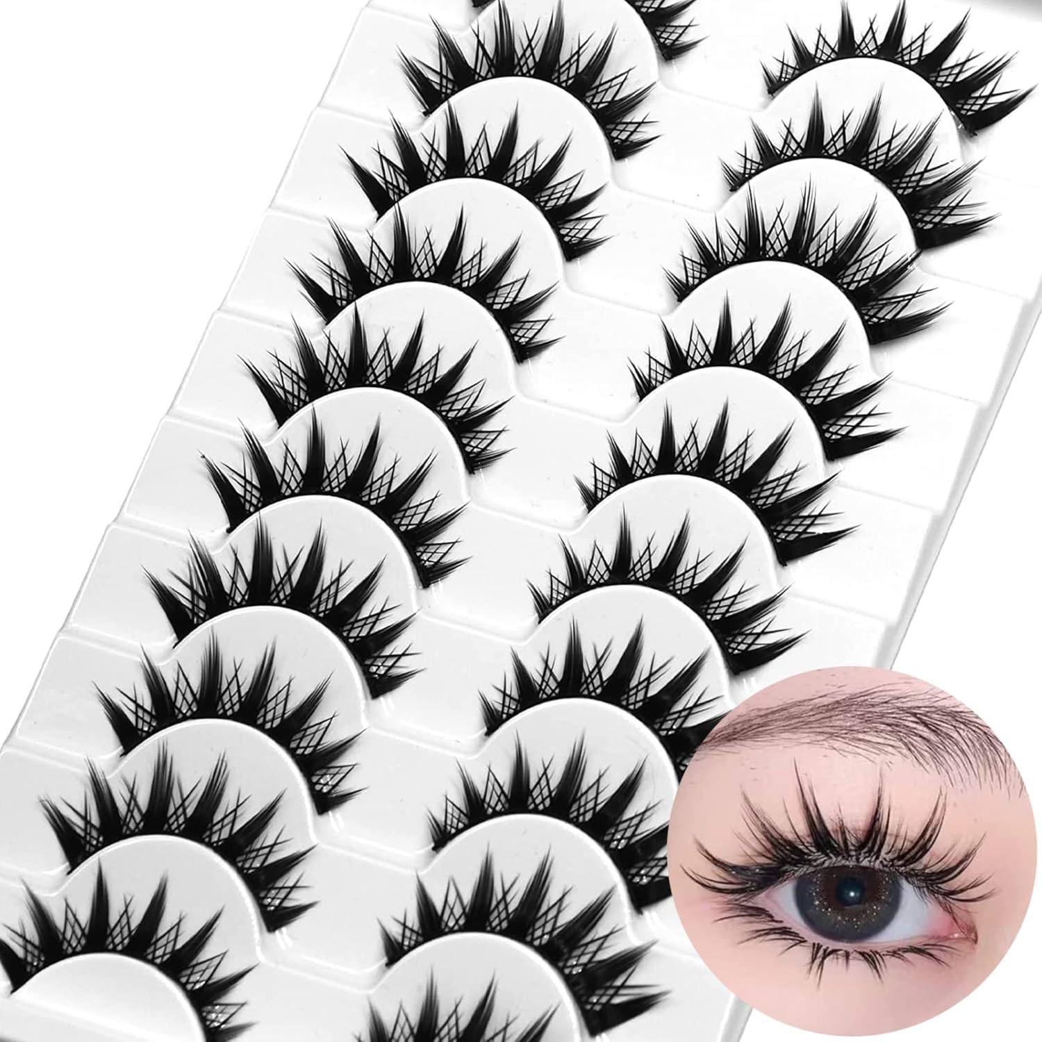 Geeneiya Manga Cosplay Lashes: Thick Cat Eye Lashes, 10 Pairs - Black image number 6