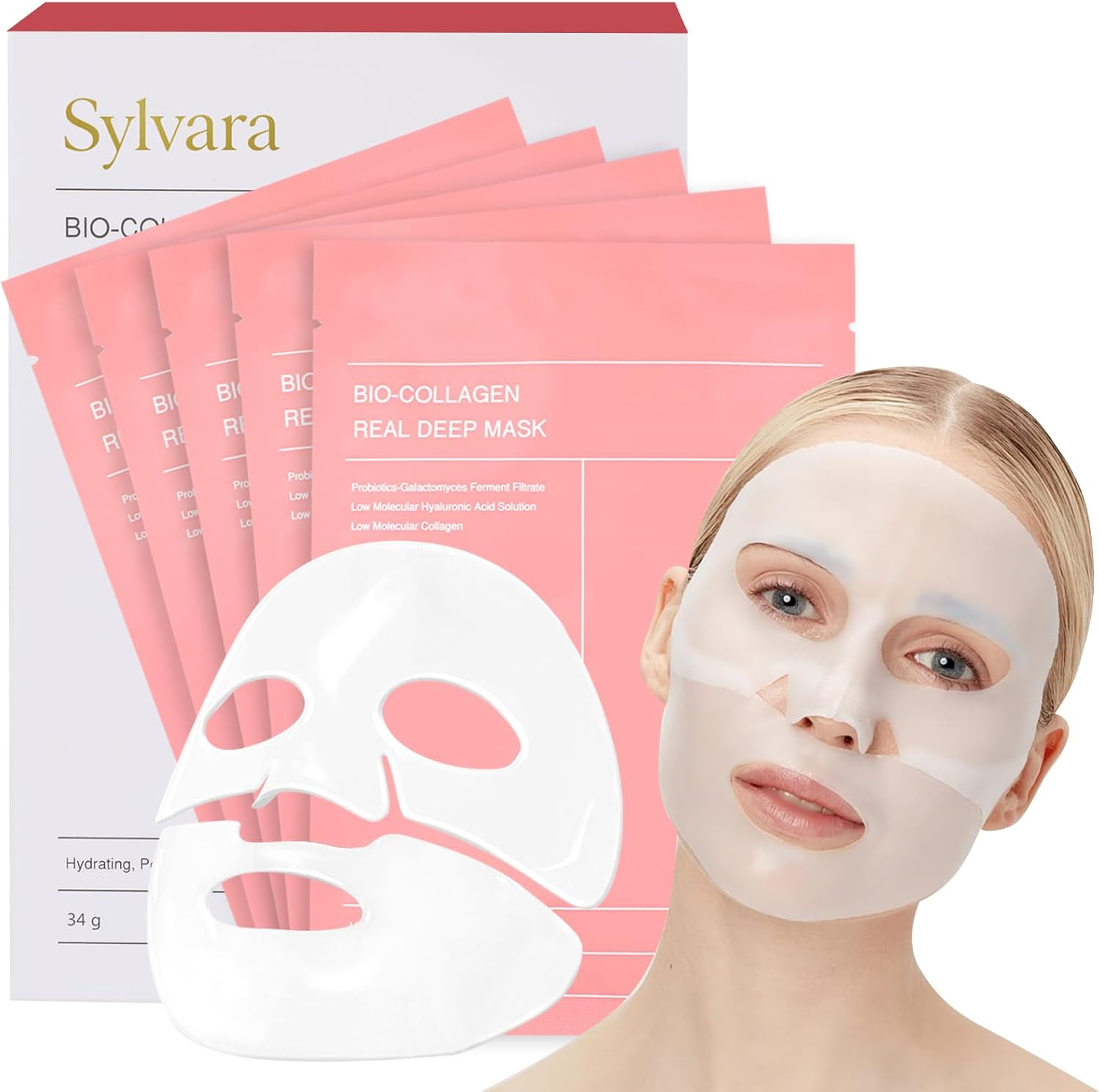 5Pcs Bio-Collagen Real Deep Mask, Hydrating Overnight Collagen, Elasticity Improvement, Face Skincare,Face Mask for Moisturize,34G X 5Ea (5 Pcs/ 1Box) image number 2