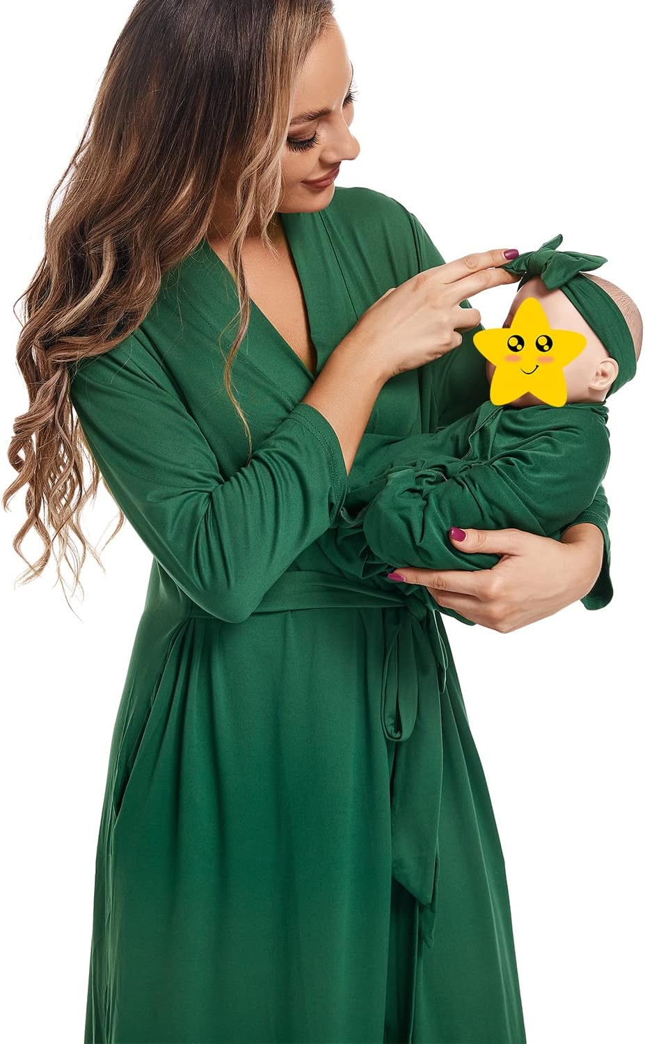 SUFEINI Maternity Robe with Matching Swaddle Blanket Set, Maternity Mommy Bathrobe Postpartum Robe Labor Gown image number 2