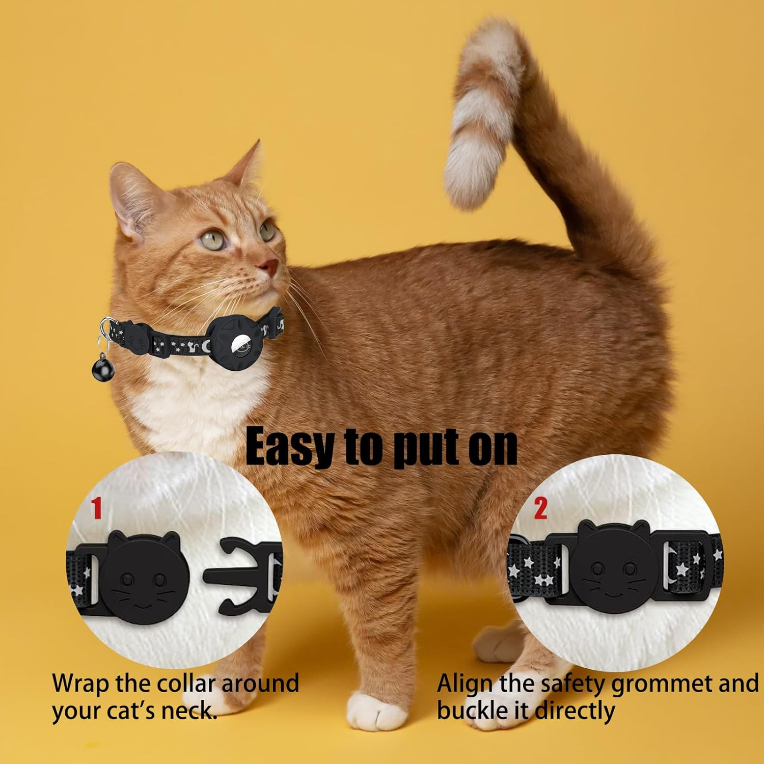 Airtag Cat Collar with Bell, Airtag Cat Collar, Reflective Cat Collar, Collar with Safety Buckle, Personalised Cat Collar with Airtag Holder for Kittens, Puppies image number 1