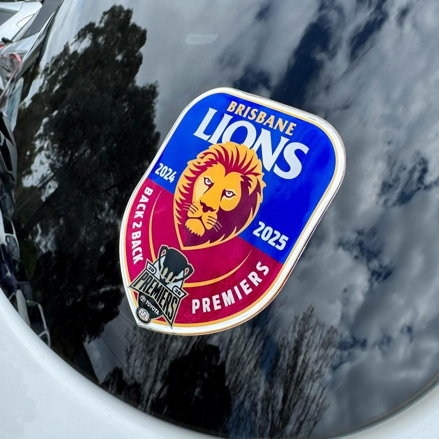 AFL Brisbane Lions 2025 Premiers Premium Chrome Logo Car Decal Automotive Badge Sticker, 117 X 96.9 Mm, Officially Licensed Car Accessories