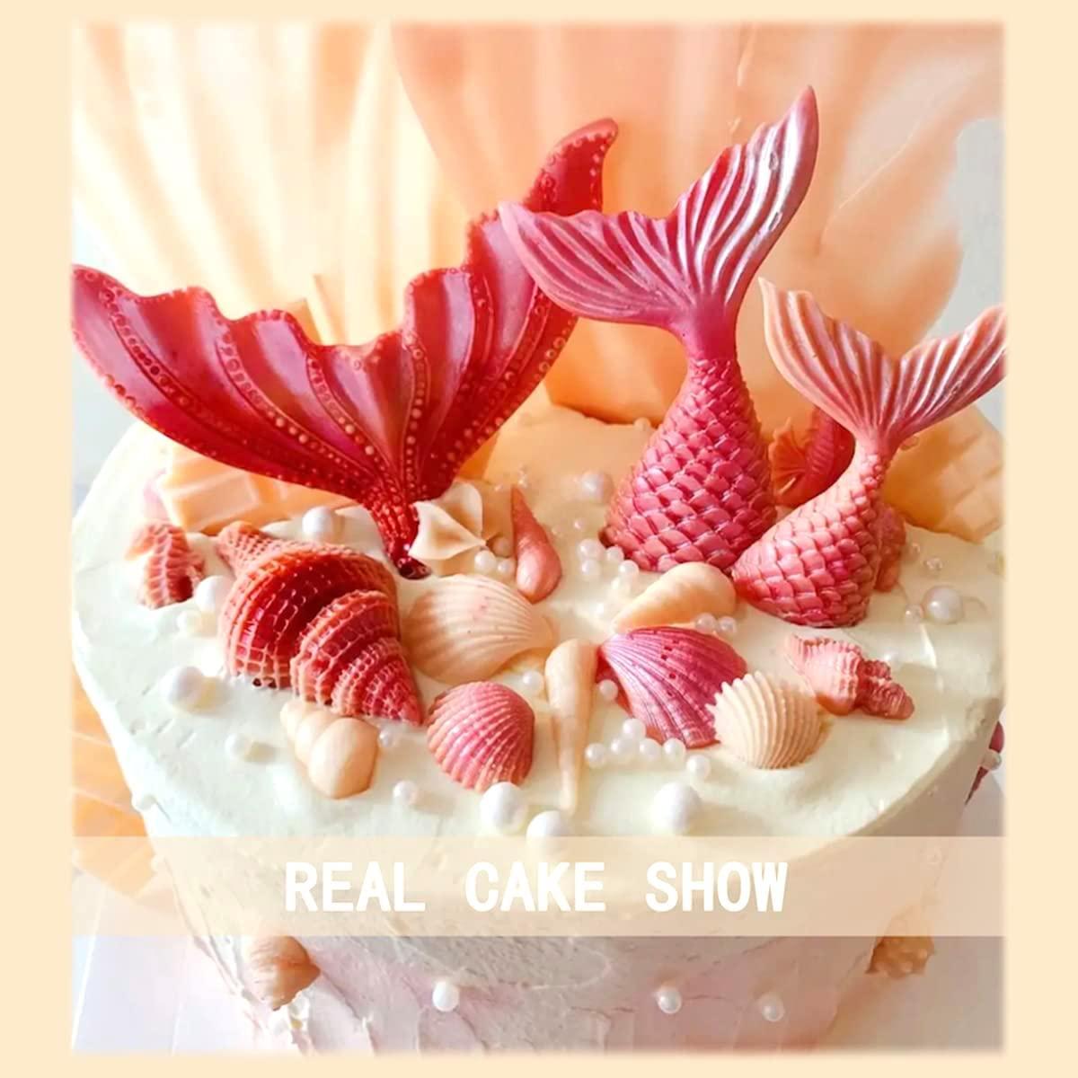 Mermaid Theme Fondant Silicone Mold,Seashell Silicone Mold Mermaid Tail Candy Chocolate Mold DIY Handmade Baking Tools for Sea Creatures Beach Theme Party Cake Decoration Set of 4 image number 2