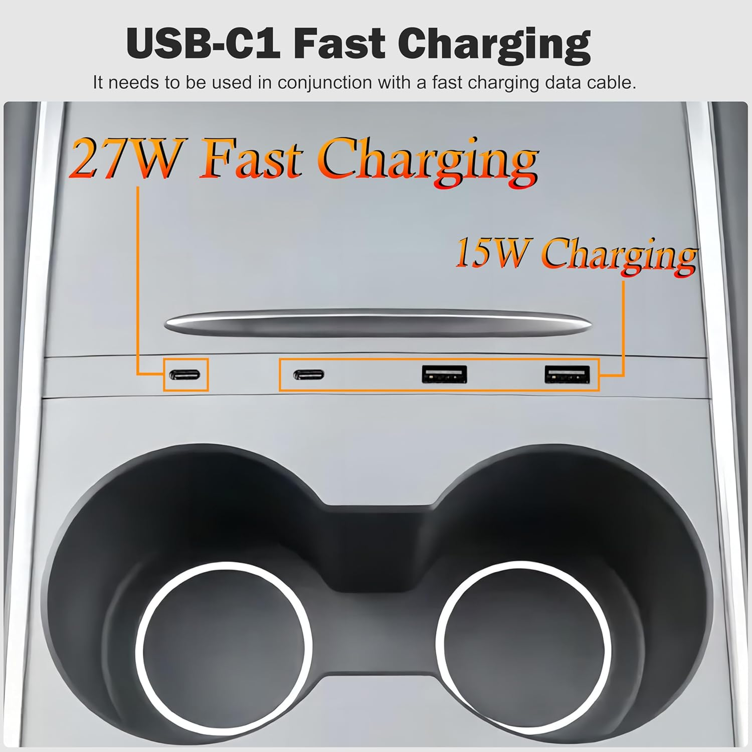 For Tesla USB Hub Compatible with Model Y 2021-2024 Model 3 2021-2023, Support USB-C Fast Charging, Center Console Multiport OEM Docking Station Adapter Accessories
