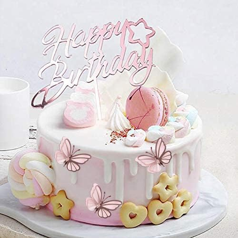 6-Pack Rose Gold Birthday Cake Topper Set, Double-Sided Glitter, Acrylic Happy Birthday Sign Cake Toppers/Cupcake Toppers, Birthday Party Decorations Supplies for Girls and Mom. image number 1