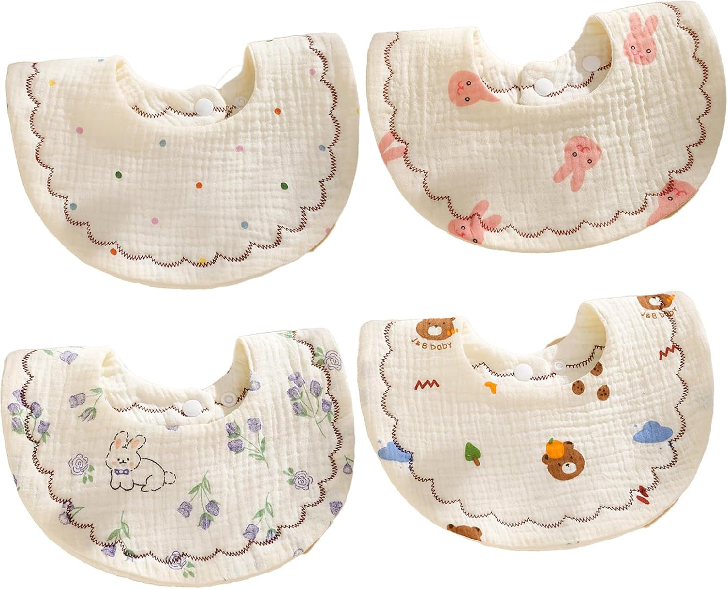 ZONEY 4 Pack Solid Muslin Baby Bibs, 6 Layer Baby Bandana Drool Bibs Absorbent Cotton Bibs for Unisex Boys Girls