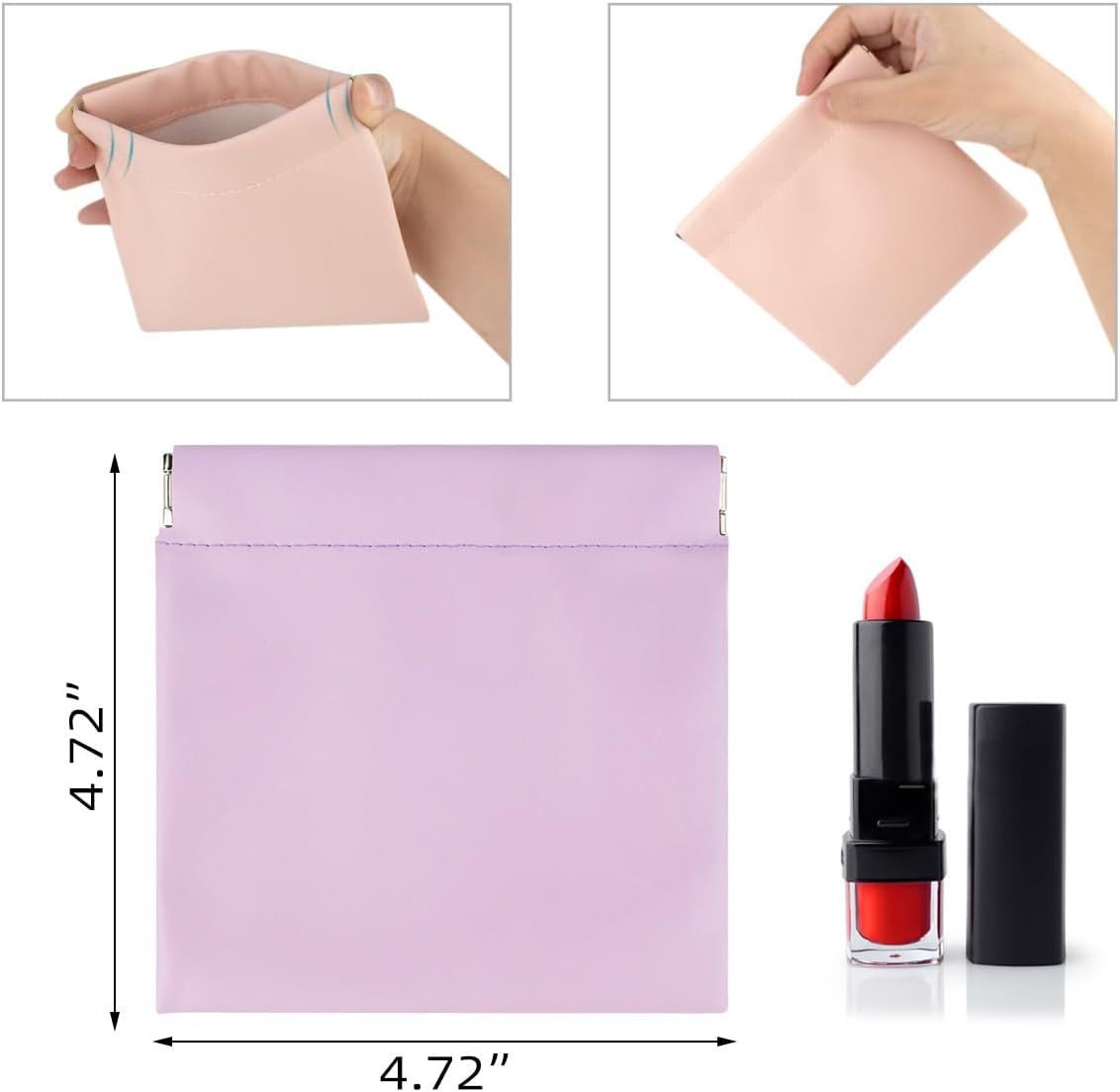 4 Pcs Cosmetic Bag Snap Closure Leather Organizer Pouch Small Makeup Bag for Purse Self-Closing Pocket Cosmetics Bags for Women Portable Waterproof Mini Travel Storage Pouch for Jewelry Squeeze Top image number 4