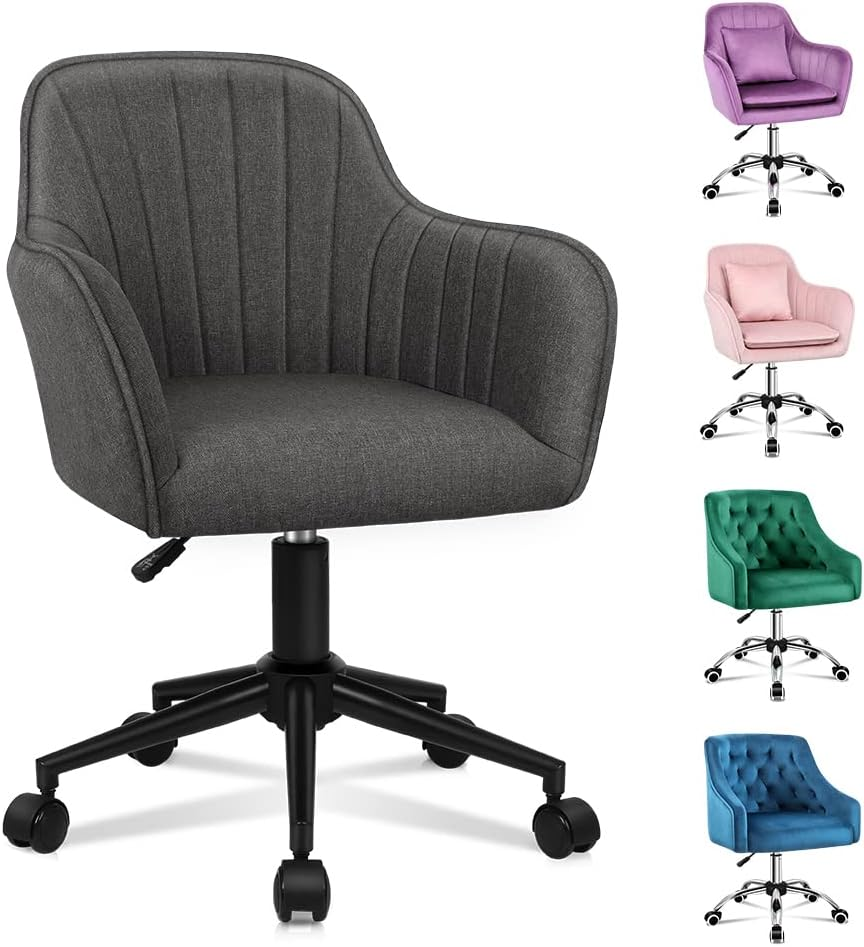 ALFORDSON Velvet Office Chair Swivel Fabric Armchair Computer Desk Chair Modern Home Office Chair Height Adjustable Mid-Back Task Chair for Kids Adult Study Work, Living Room, Bedroom (Ellie Grey)