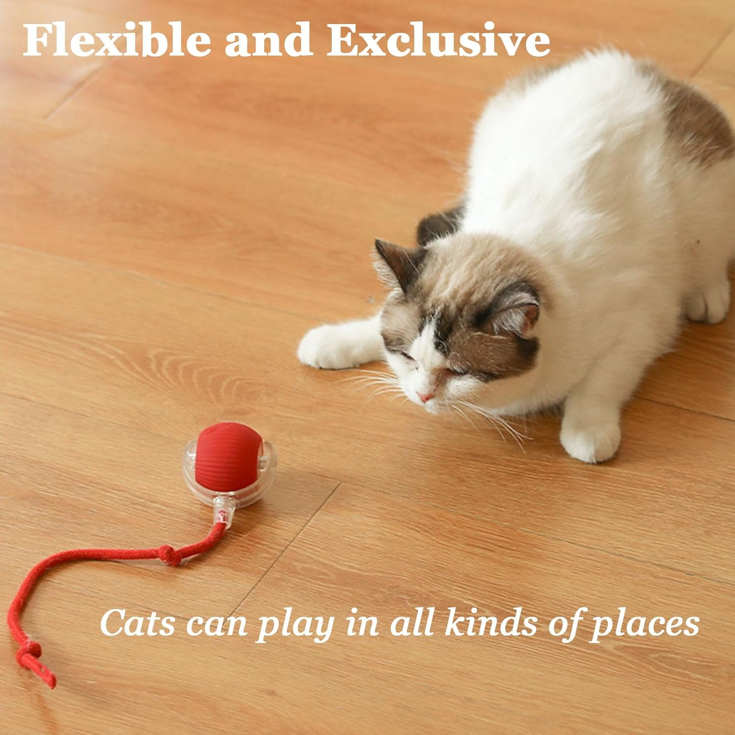 Tiny Fetch Cat Toys, Smart Interactive Toys for Cats, Automatic Rolling Cat Toy Ball, Cat Toys for Indoor Cats, Obstacle Avoidance ＆ Quiet Long Tail Cat Toy for Bored Kitty, Adult Cats (Red) - Red image number 2