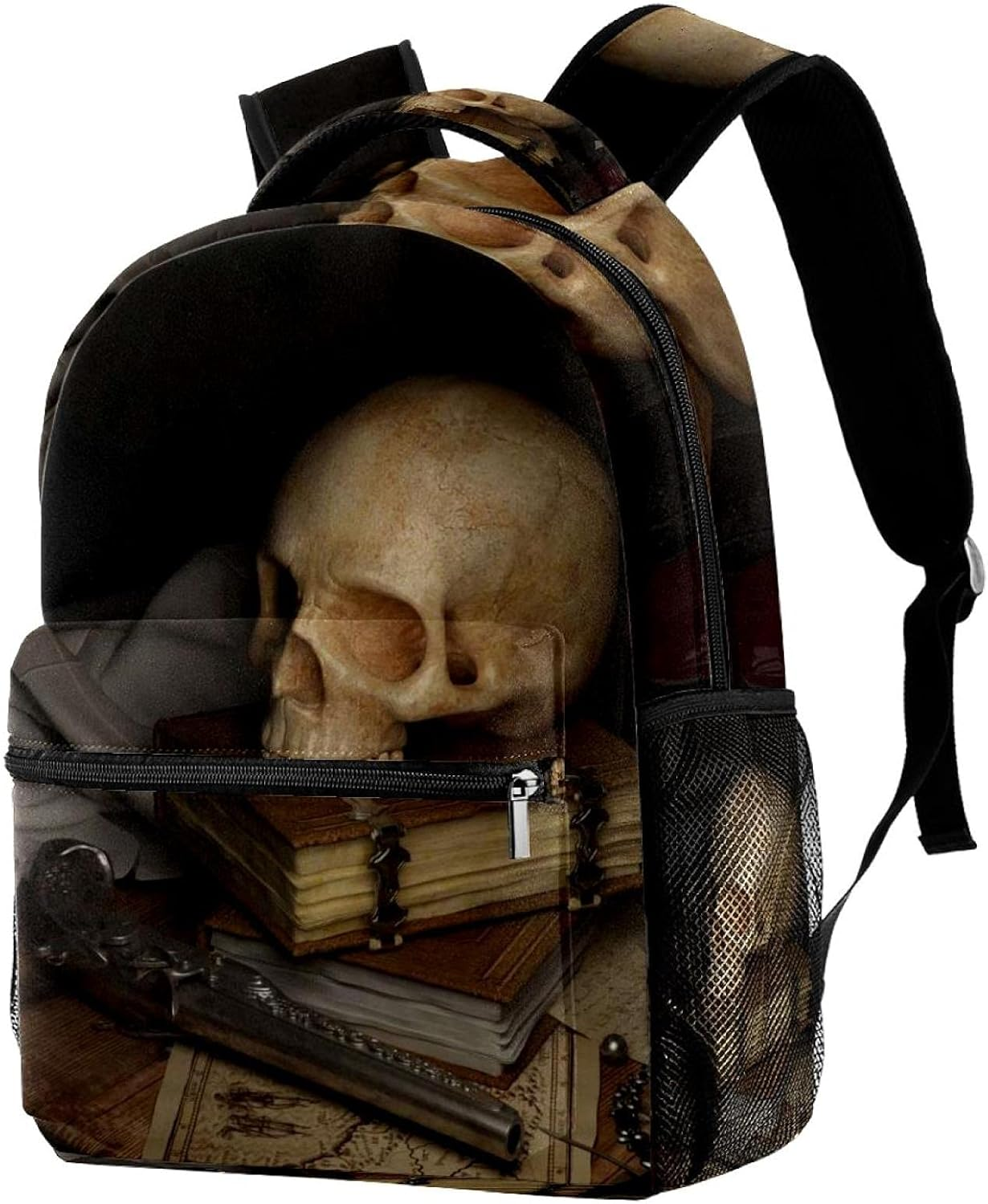 Retro Skull Map Backpack Students Shoulder Bags Travel Bag College School Tote Backpacks image number 5
