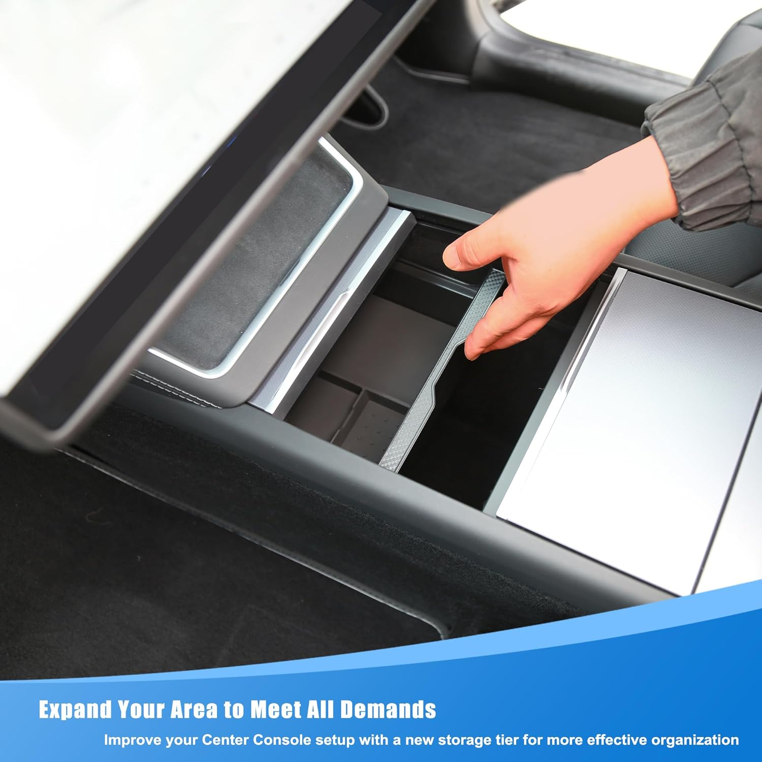 Center Console Organizer Tray for Tesla Model Y Juniper Accessories, Fits for for Tesla Model 3 (2024/2025 Highland) & Model Y (2025/2026 Juniper) image number 3