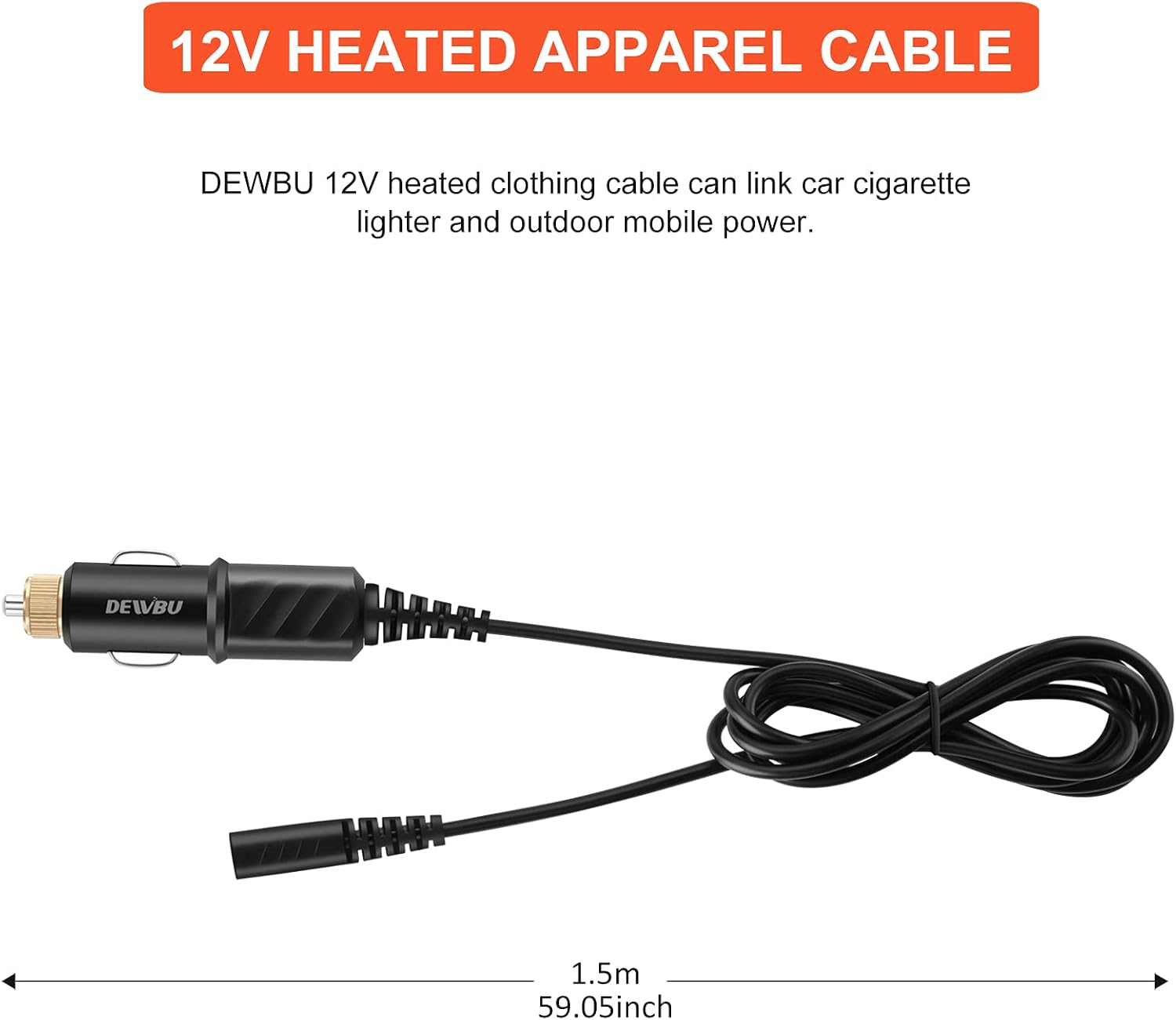 DEWBU Heated Jacket Wire, Connection Cables, Cigarette Lighter Plug with 12 Volt Male Cigar Plug for Heated Apparel, Link Outdoor Mobile Power and Allowing for near Endless Warmth(4.92Ft) image number 5