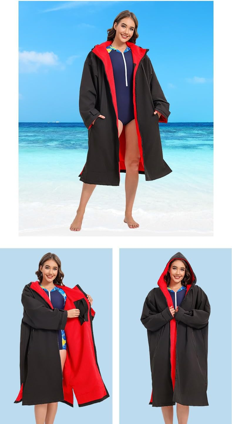 Warm Waterproof Swim Parka: Oversized Hooded Changing Robe - Quick Dry Wetsuit Changing Towel, Windproof Coat, Jacket for Water Sport, Beach & Pool image number 6