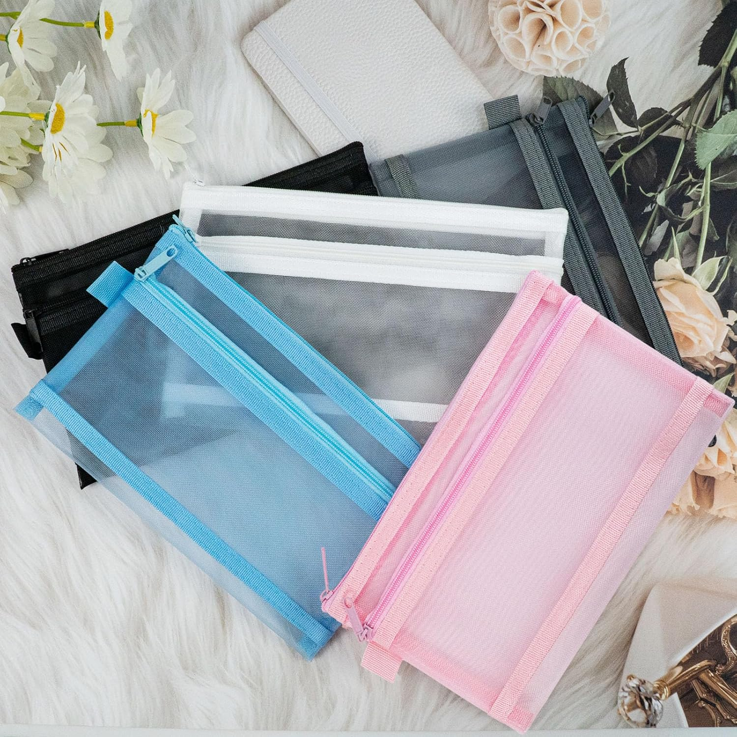 5 Pcs Pencil Case Pouch Pencil Case Large Capacity Zipper Mesh Pen Pouch Double Multifunctional Stationery Organizer Storage Bag for Office Supplies Cosmetics Makeup Travel Accessories (Multicolour) image number 6