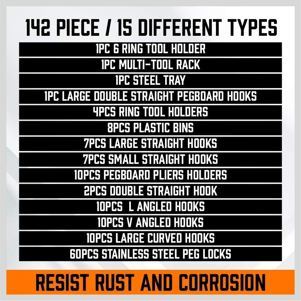 HORUSDY 150-Piece Pegboard Hooks Set, Pegboard Accessories Peg Board Assortment with Pegboard Bins for Organizing Various Tools image number 2