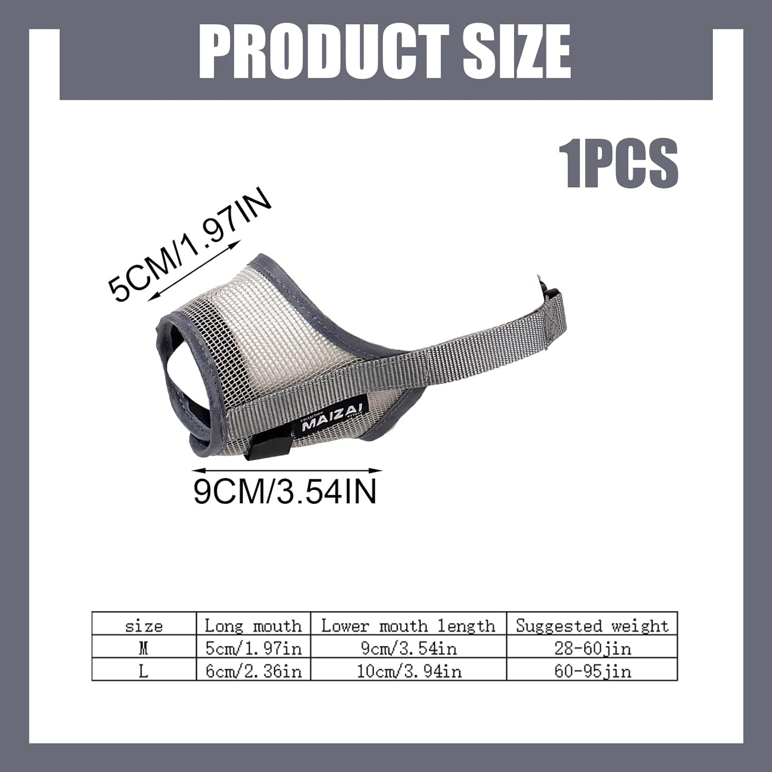 Larfraecy Muzzles for Dogs, Soft Mesh Muzzle, Breathable Muzzle for Dogs, Adjustable Dog Muzzle for Medium and Large Dogs, Catching Biting, Licking and Chewing (Grey, L) image number 5