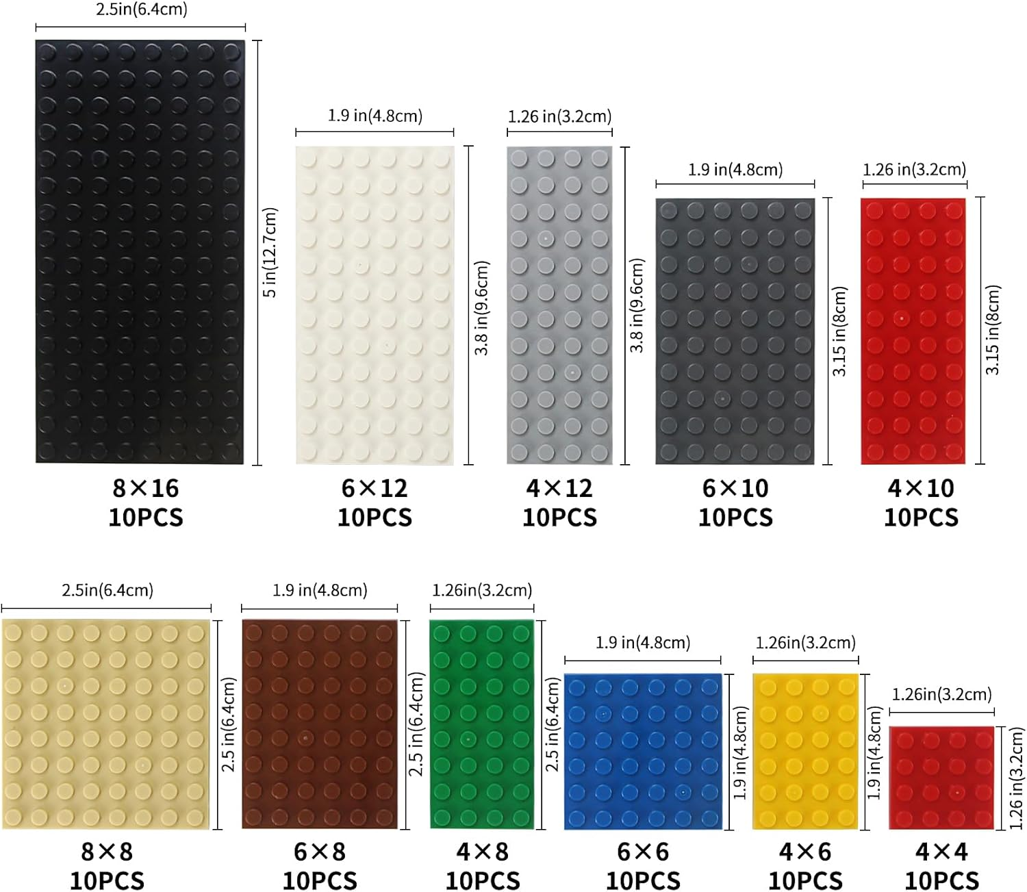 110 Pieces 11 Sizes Classic Building Plates Parts 10 Mixed Colours Compatible with Flat Platform Base for City Moc Figure Series Pack Set Toy Children image number 1