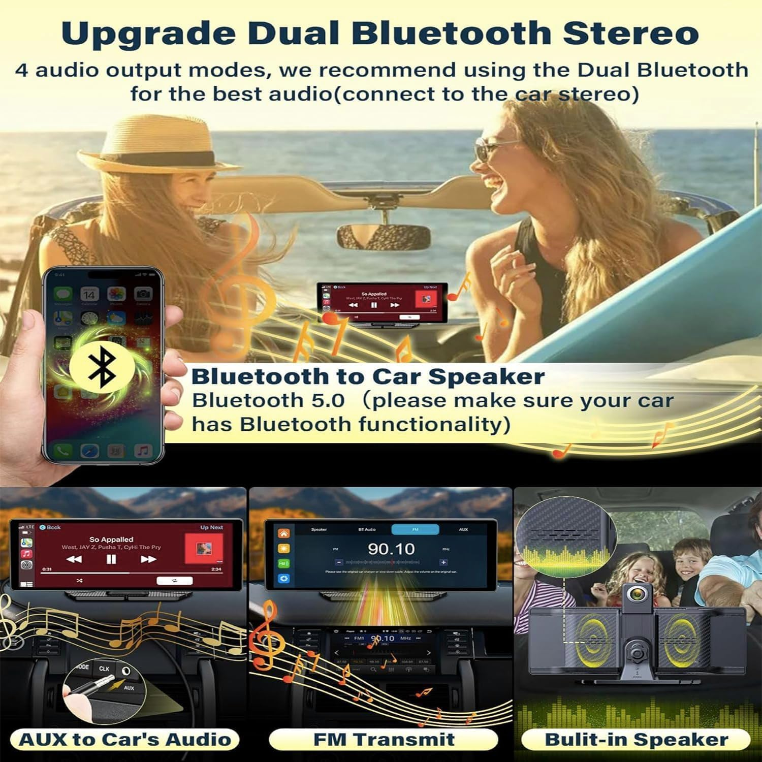 4K Carplay Screen for Car Apple Carplay Screen Tablet for Car with 350&deg; Rotatable Camera 10.26" Android Auto Brightness Wireless Carplay Navigation Dual Bluetooth Vioce Control Bracket (Black) image number 4