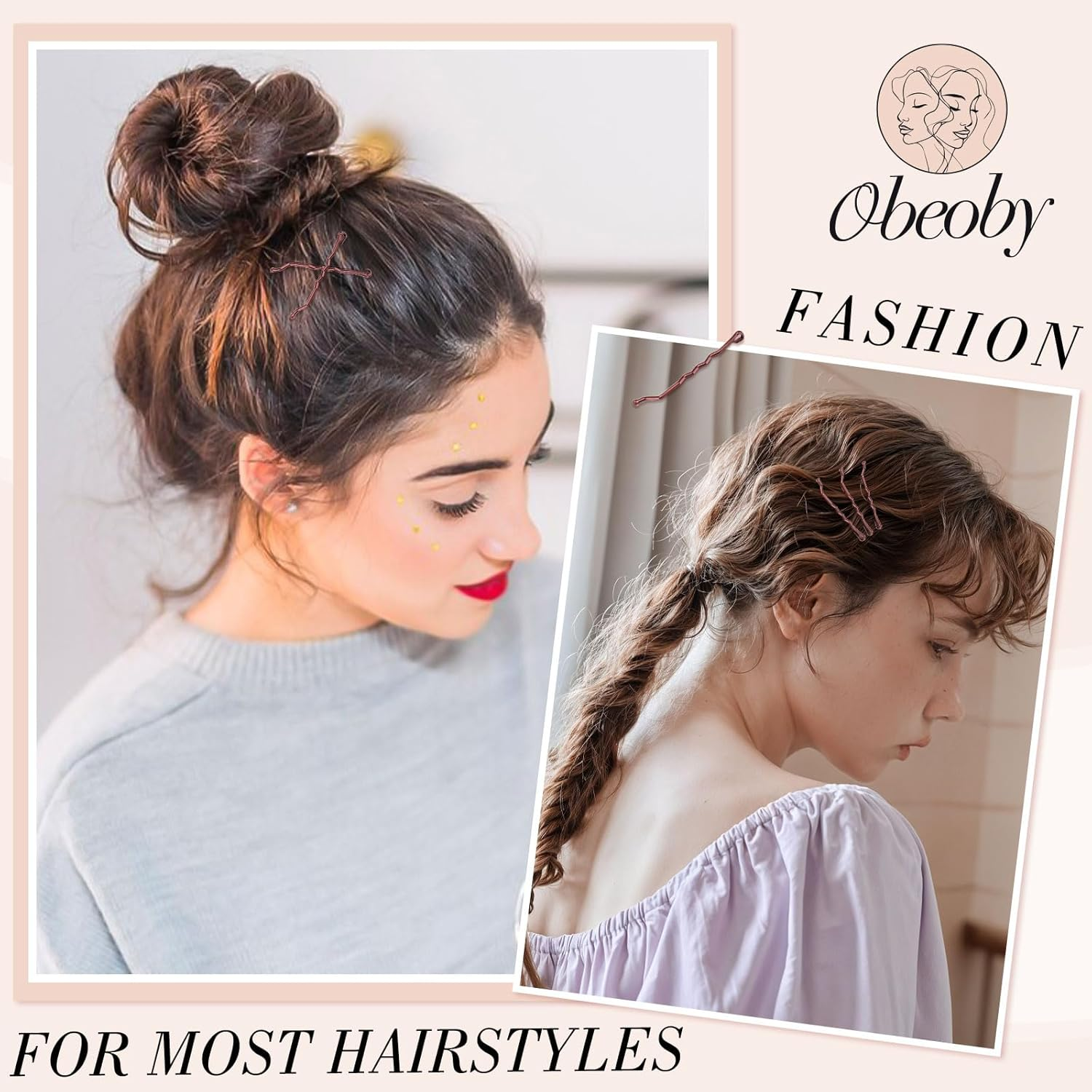 460Pcs Hair Pins Hair Rubbers Kit, 220Pcs 2 Size Bobby Pins and U Shaped Bun Pins for Women Girls with 240 Hair Rubbers and Storage Box Wedding Hairstyles (Brown)