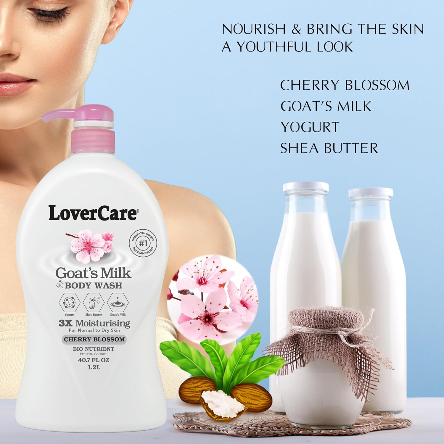 Lover'S Care Goat'S Milk Shower Cream, Cherry Blossom, 1.2 L image number 4