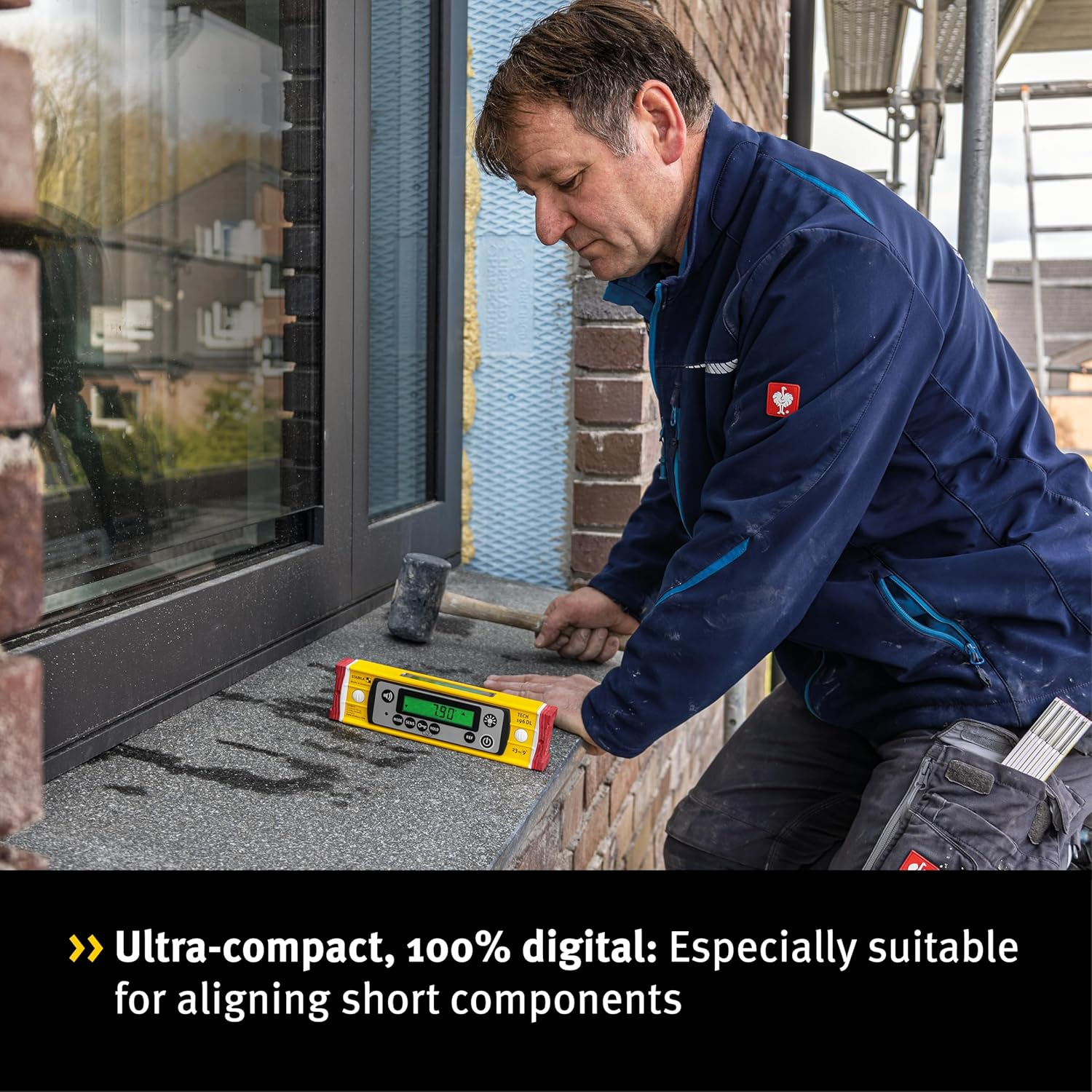 STABILA TECH 196 DL 23 Cm Digital Spirit Level IP67 Waterproof and Dustproof 2 Digital Displays Calibration-Free Display Modes &deg;,%, Mm/M, In/Ft, Bag