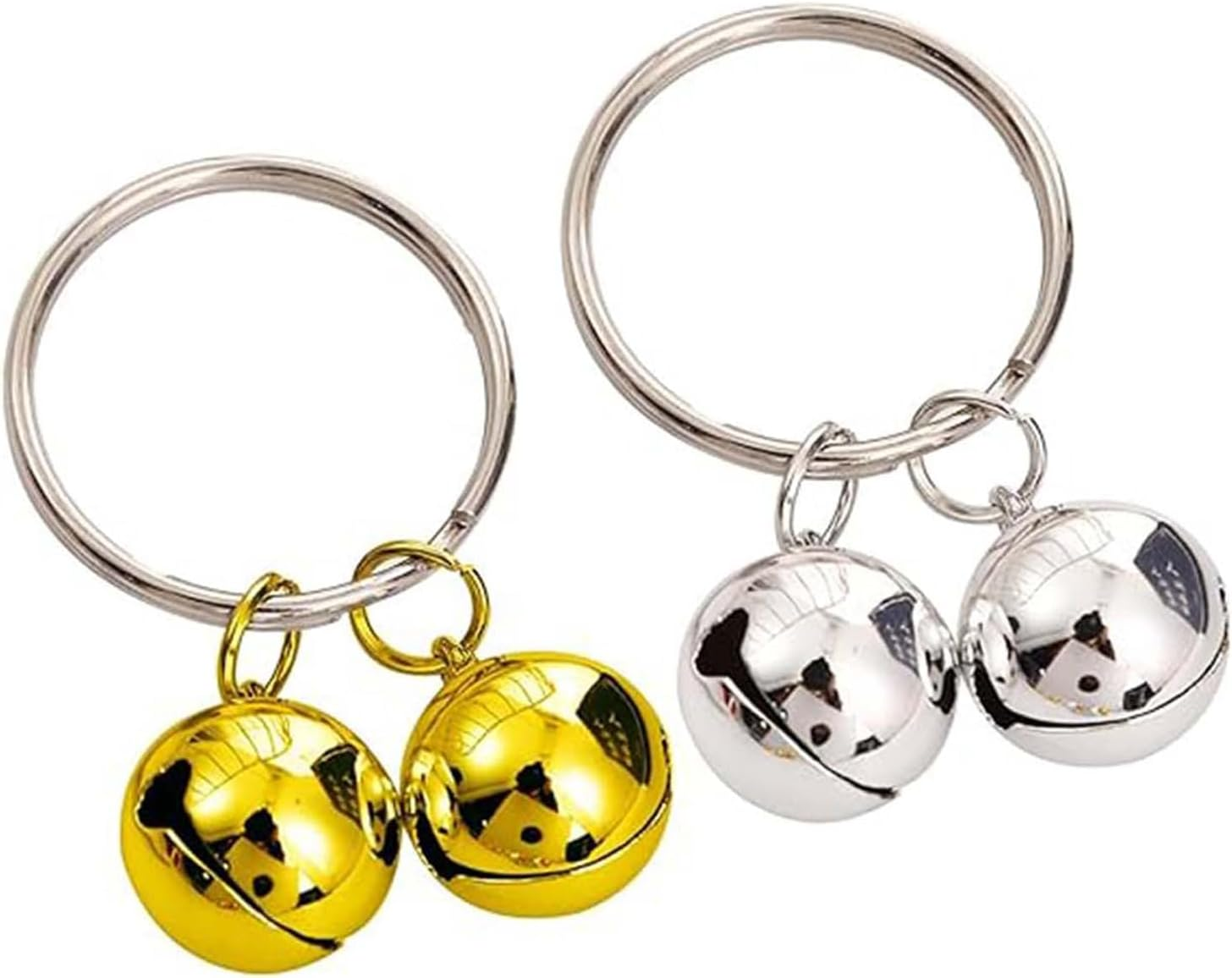 2 Pcs Dog and Cat Bells,Extra Loud Cat Dog Collar Copper Pendant Bells,Collar round Pet Tracker Bell,Alert Dogs Bell Key Rings Pendant Decoration for Dogs and Cats Harness Training(Gold, Silver) image number 3