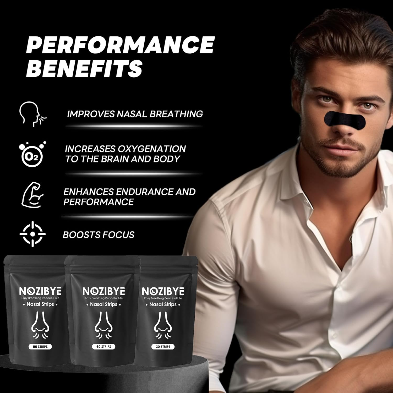 Nose Strips, anti Snore & Better Breathing (60 Count, Black) - Nose Strips for Sleeping, Nasal Strips to Stop Snoring, Clear Airways image number 7