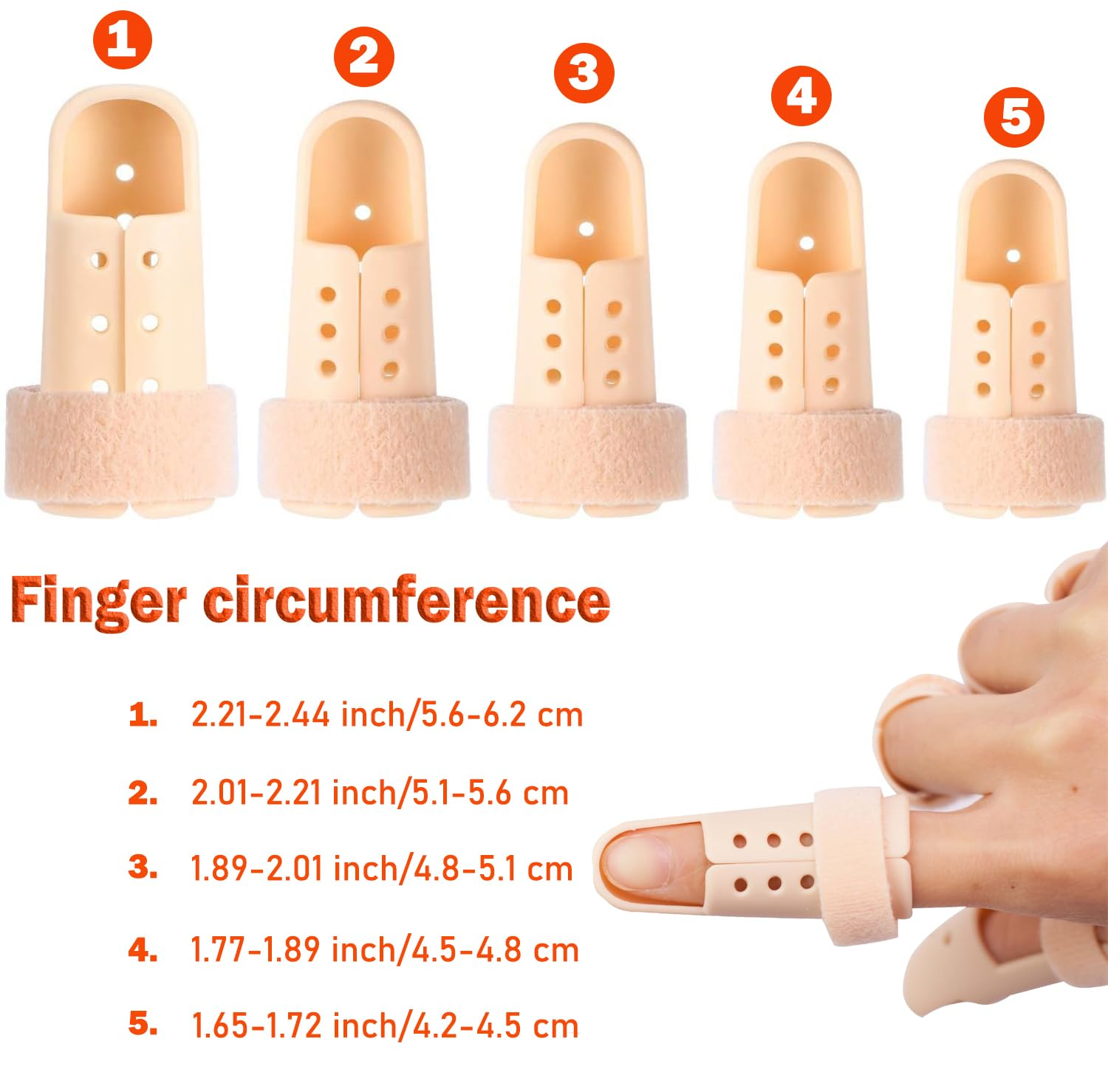 5Pieces Finger Splints for Mallet Finger and Arthritis, Adjustable Support Brace for Finger, Thumb Straightening (Beige, 5 Sizes) image number 4