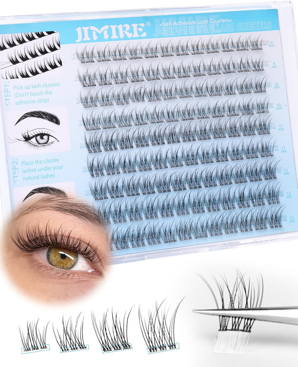 JIMIRE Natural Self Adhesive Eyelashes Wispy Pre Glued Lash Clusters No Glue Needed Press on Lashes Reusable Self Adhesive Lash Clusters Easy to Apply 9-12MM 108Pcs Pack image number 5