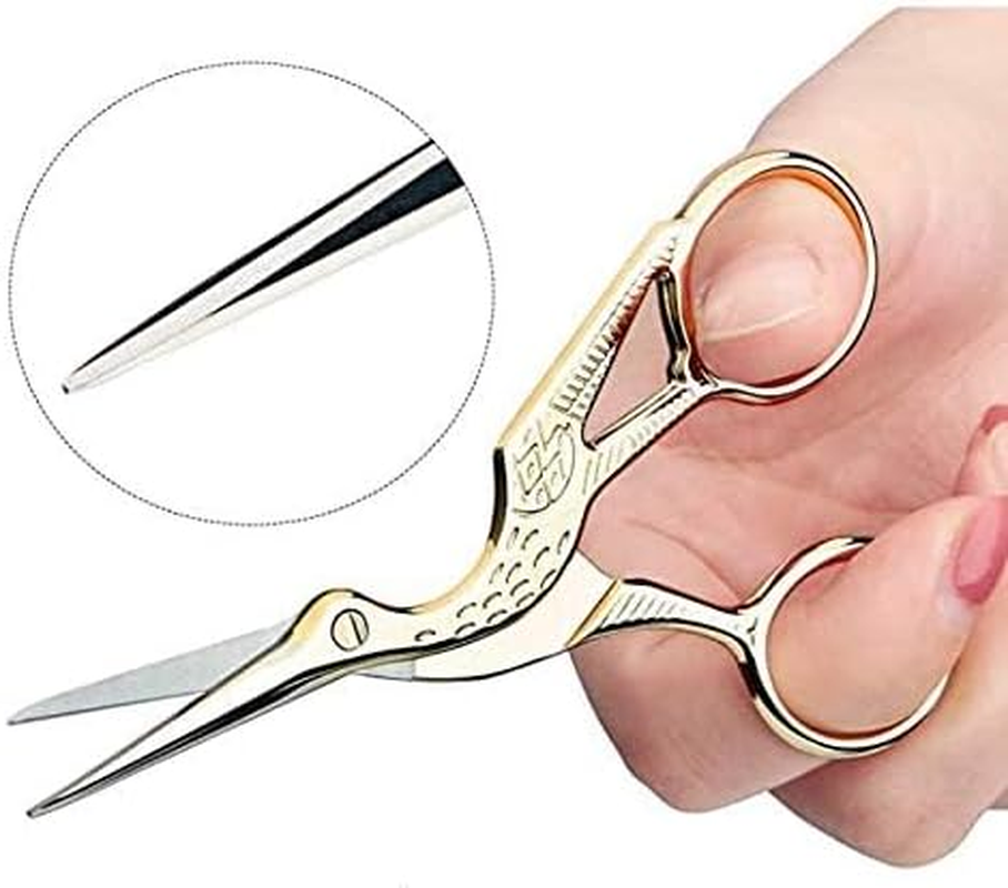 3.6" Stainless Steel Tip Classic Stork Scissors Crane Design Sewing Scissors DIY Tools Small Shear for Embroidery, Craft, Needle Work, Art Work Everyday Use Gold Scissors image number 2