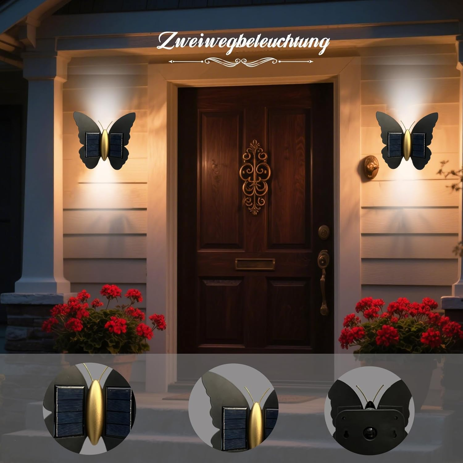 Solar Wall Light, LED Butterfly Outdoor Wall Light, Waterproof Outdoor Lighting, Suitable for Garden Wall Lighting, Garage, Door Outdoor Wall Lighting, the Ideal Gift (White Light) image number 2