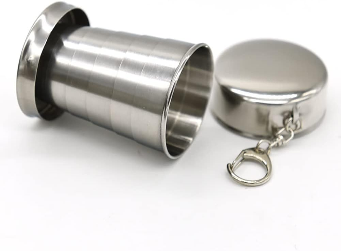 Pack of 2 75 Ml Stainless Steel Foldable Travel Mugs Foldable Camping Mug Reusable Hiking Mug Foldable Travel Coffee Mug with Key Ring for Hot and Cold Drinks image number 5
