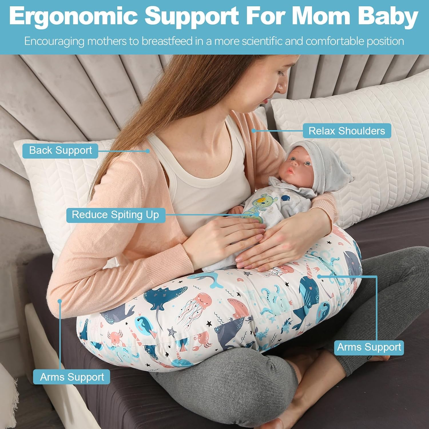 Nursing Pillow, Multifunctional Breast Feeding Pillows for Mom Washable Breastfeeding Pillows image number 4